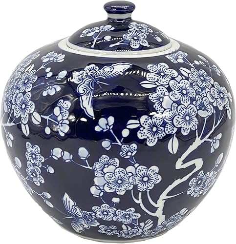 Miniatura 2 de Galt International Tarro Chinoiserie Floral Oscuro Azul de 8" con Tapa, Tarro Decorativo de Jengibre, Centro de Mesa, Tarro de Almacenamiento de Té,