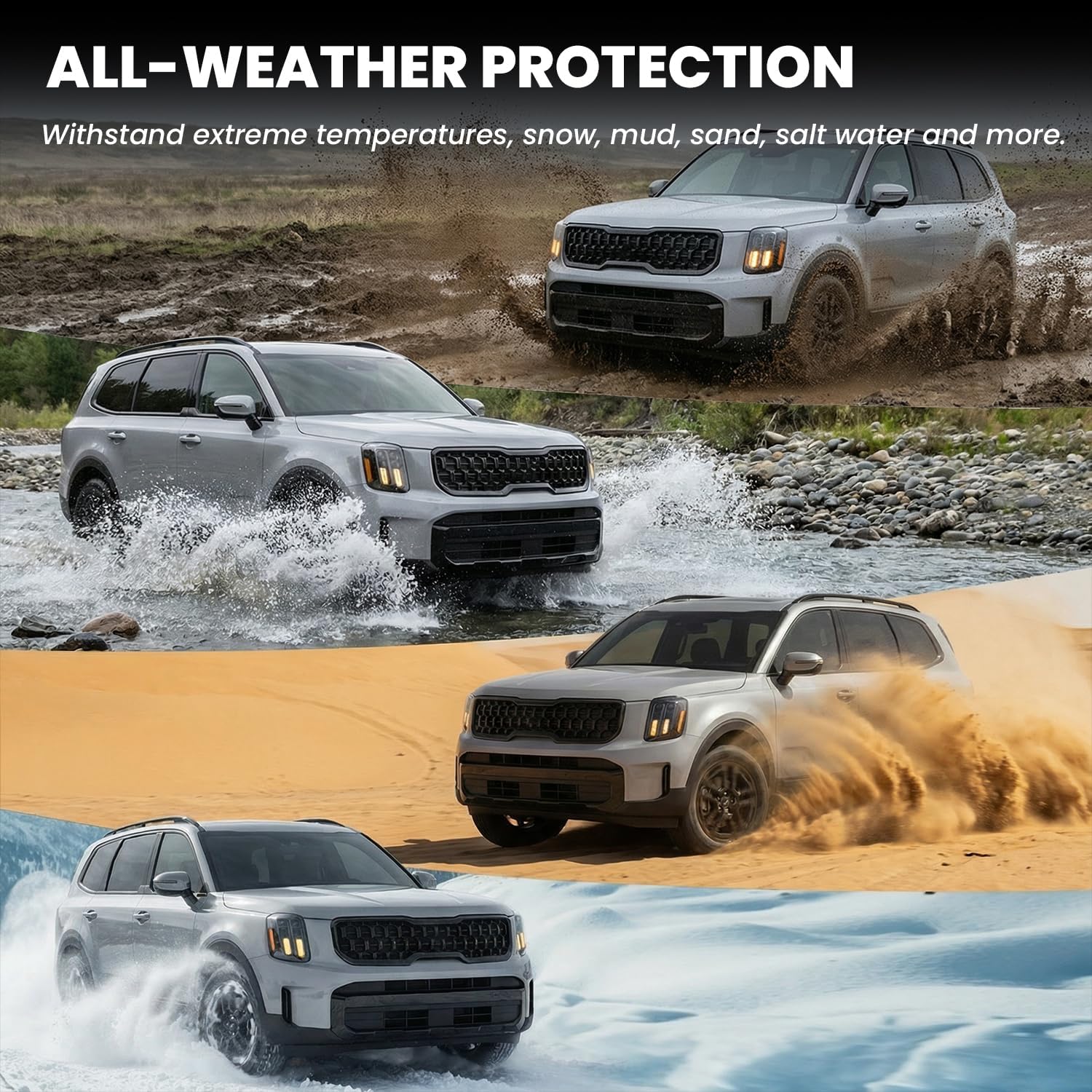 LASFIT Floor Mats & Backrest Mats & Cargo Mat for Kia Telluride 2025 2024 2023 2022 2021 2020, All Weather TPE Custom Fit Floor Liners with Full Set Car Mats & Trunk Mats Accessories, Black