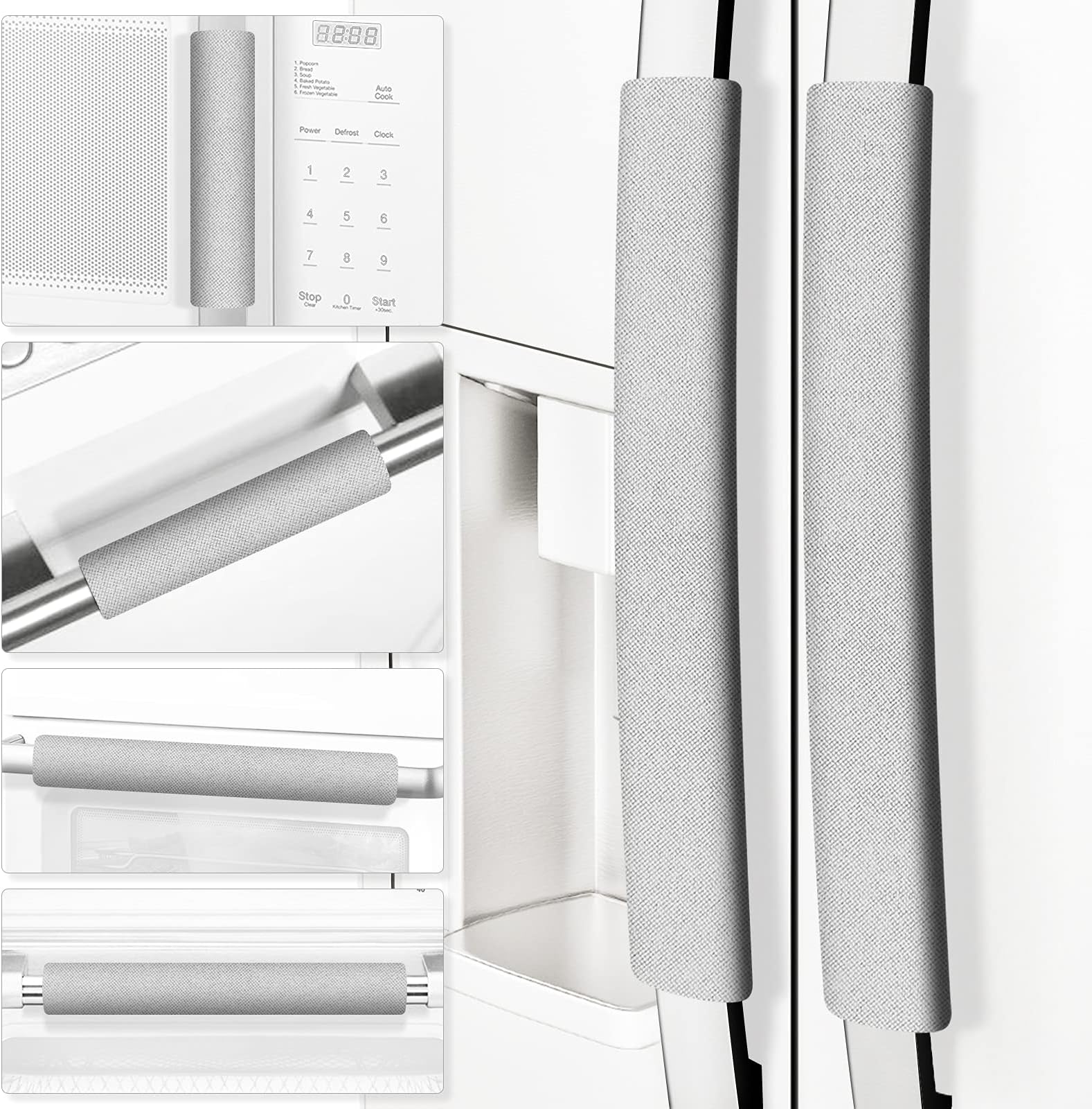 Refrigerator Handle Covers, Set of 6, Trimmable, Washable, Appliance Handle Covers, Fridge Door Handle Protector, Get Rid of Dirty Handprints. Timesaver, Kitchen Decor Accessories(Light Grey)