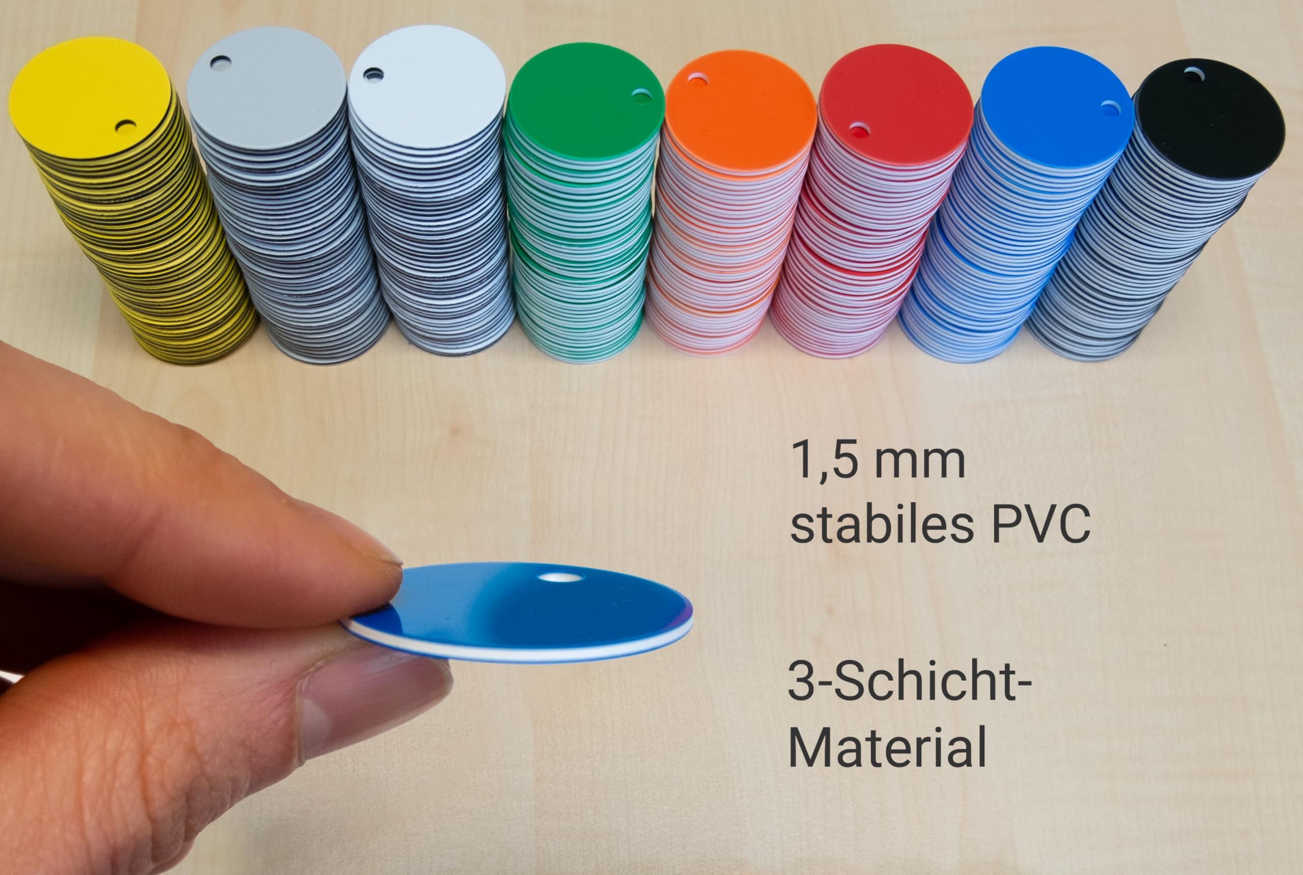 50 Stück Ø 30 mm SchiBo® Schlüsselanhänger/Werkzeugmarken, Rund aus 3-Schicht Kunststoff – Farbe & Größe wählbar, Blanko oder nummeriert mit Gravur, Zahlenkreis wählbar (Blanko, Ø 30 mm)