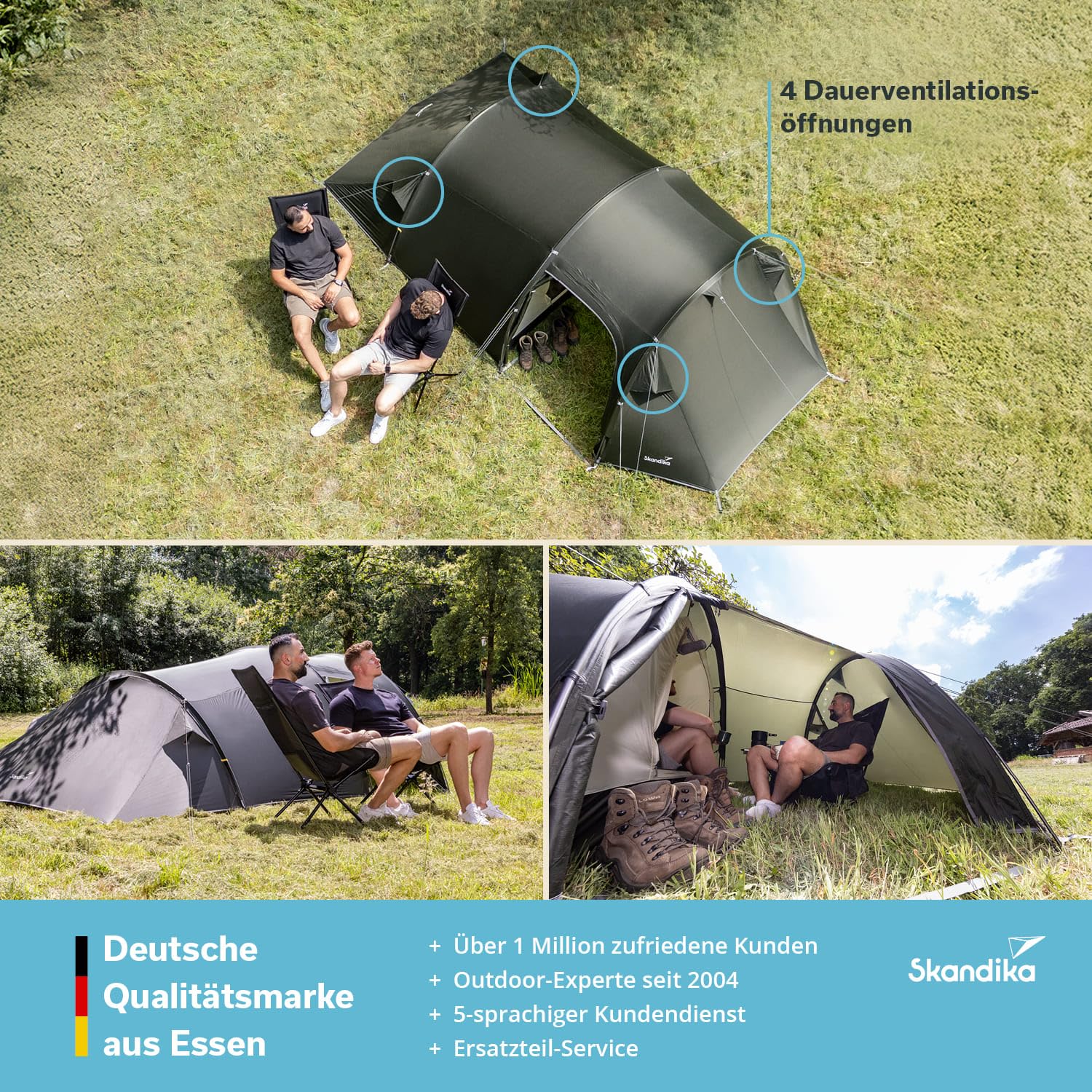Skandika Trekkingzelt Oteren/Vatn | Camping Zelt für 2-3 Personen, Ultraleicht, kleines Packmaß, wasserdicht, 3000 mm Wassersäule, Tunnelzelt | Trekking, Wandern, Angeln, Outdoor