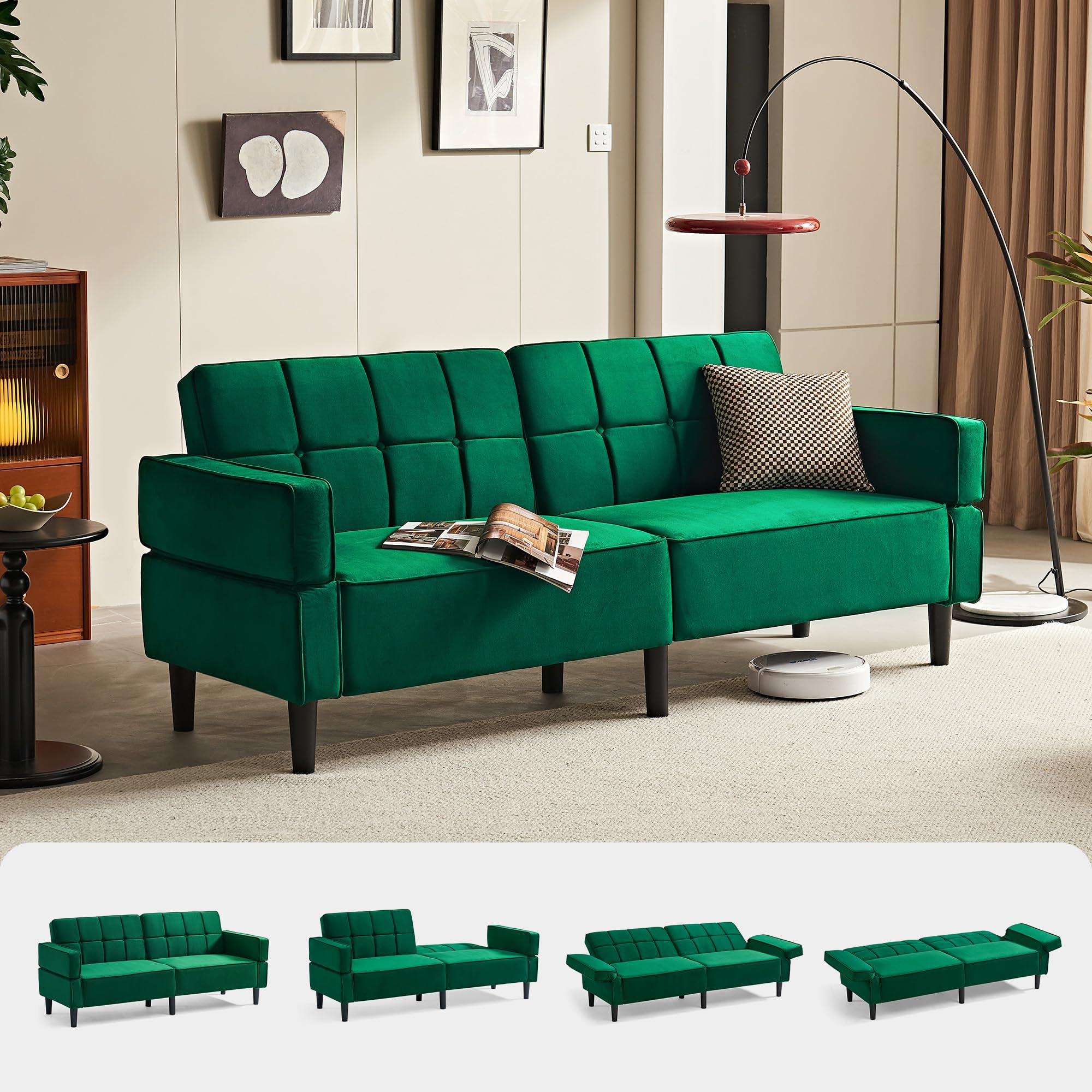 LINSY HOME Sofa with Sleep Function, Folding Sofa 3-Seater, Sofa Bed with Adjustable Backrest Armrests, 3-Seater Sofa with Bed Function, Made of Velvet Fabric ⟮Grey⟯