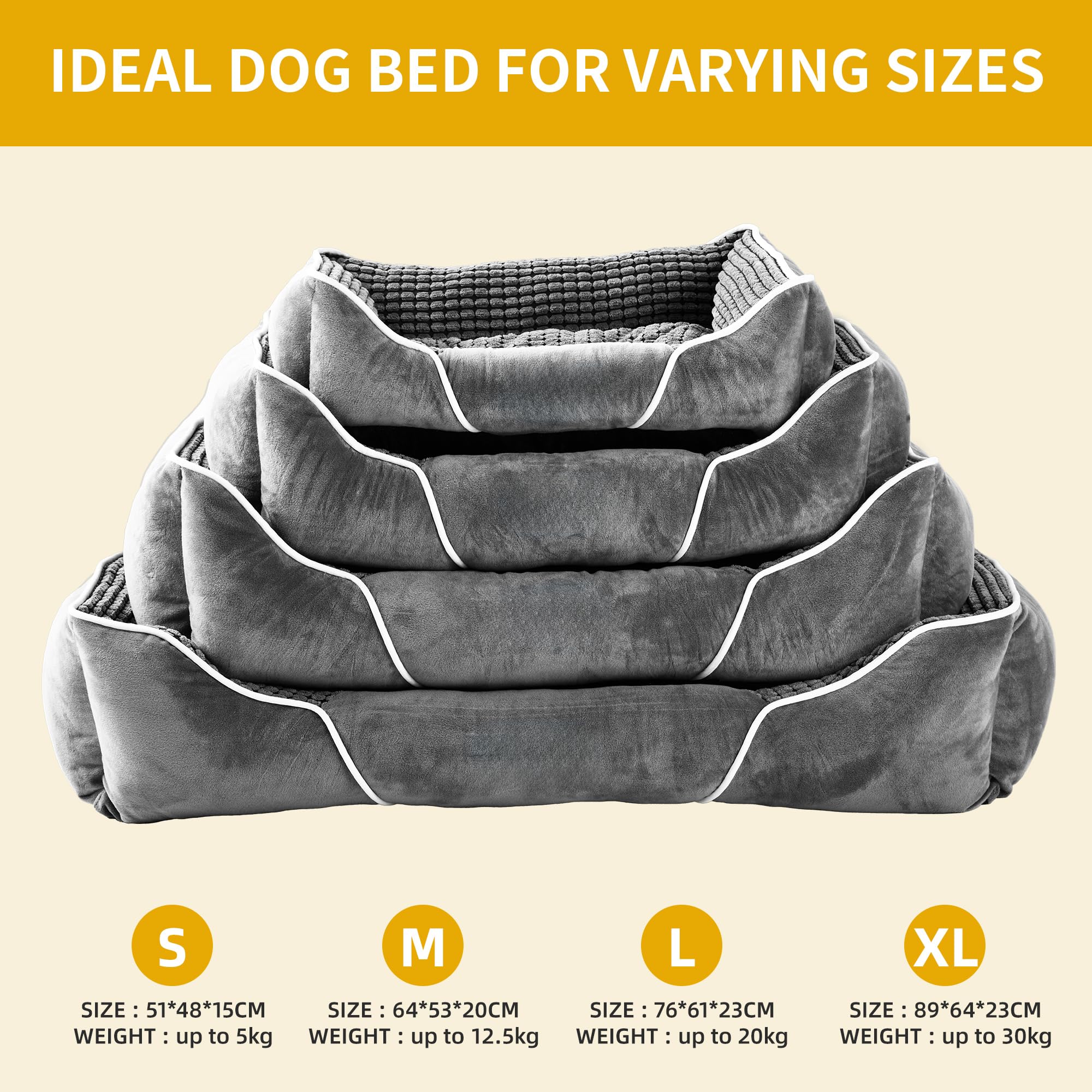 YITAHOME Hundebett Mittelgroße Hunde,51x48cm,Hundekorb Hunde,Orthopädisches Hundebett Ergonomisches Hundesofa,Bezug Waschbar,Erhöhte Ränder, rutschfeste Unterseite