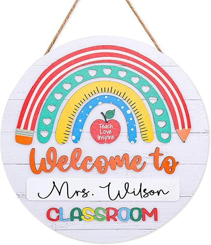 Letrero de bienvenida 3D para maestro para decoración de puerta de aula, letrero de madera personalizado con nombre de maestro, letrero de puerta de