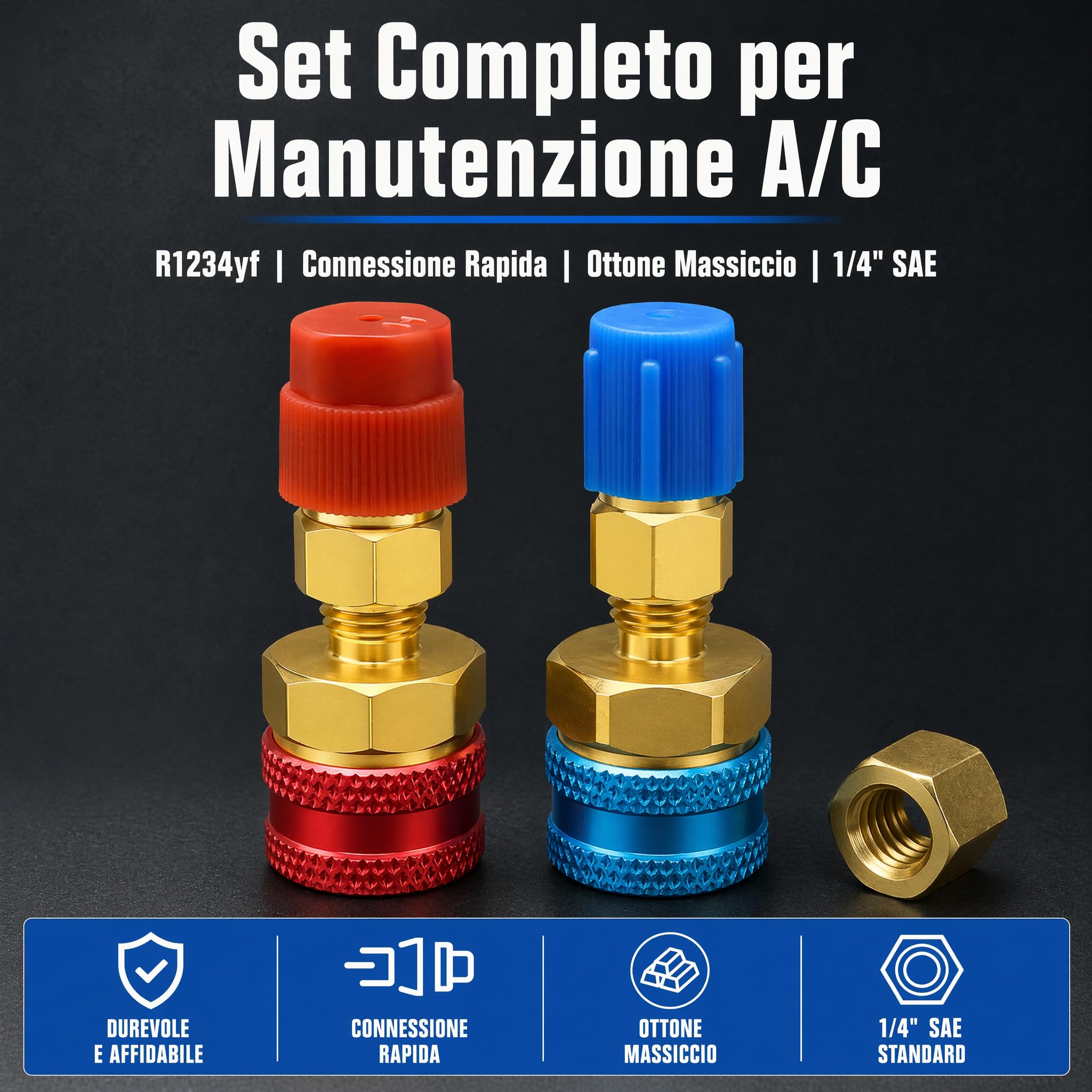 R1234yf Adattatore Aria Condizionata, 2 Pezzi R134a a R1234yf Convertitore, Attacco Veloce Alta e Bassa Pressione (Rosso/Blu)