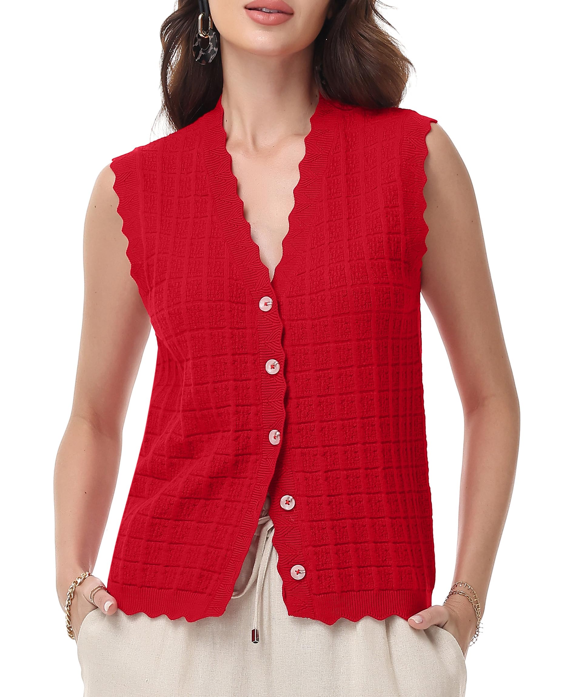 Trendy Sweater Vest Waffle Knit Top Vest V Neck Cardigan Sweater Casual Sleeveless Tops Cute Ruffle Vest