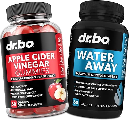 DR. BO Gomitas ACV y píldoras Water Away Gomitas de vinagre de sidra de manzana de 1000 mg y diuréticos de retención de agua para la digestión,