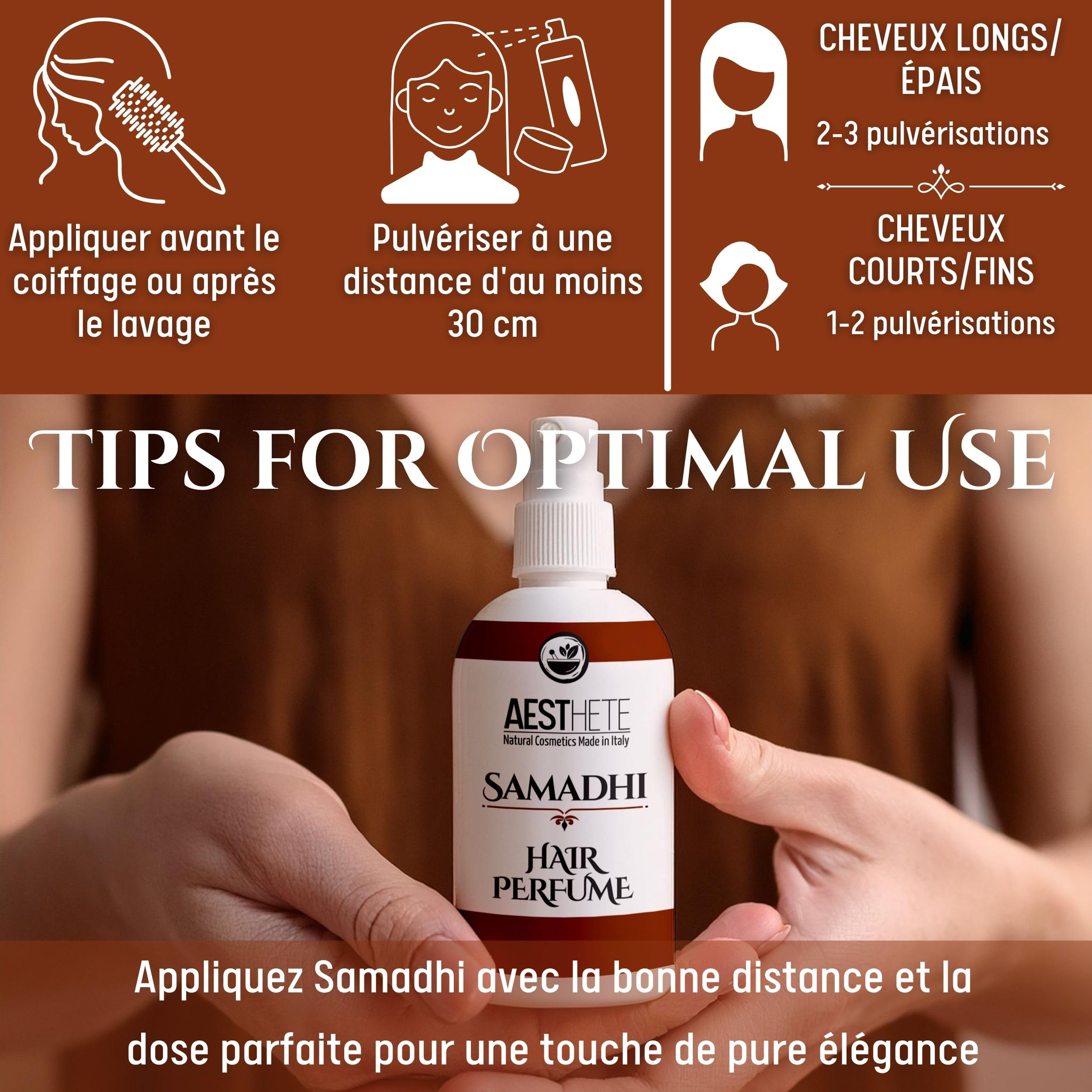 SAMADHI - Parfum Cheveux Femme Et Homme Avec Jasmin, Cèdre Et Vanille, Hydratant Et Nourrissant. Sans Alcool, Parfum Longue Durée, Huile Cheveux Spray - 50ml - Non Gras - Made In Italy, Aesthete