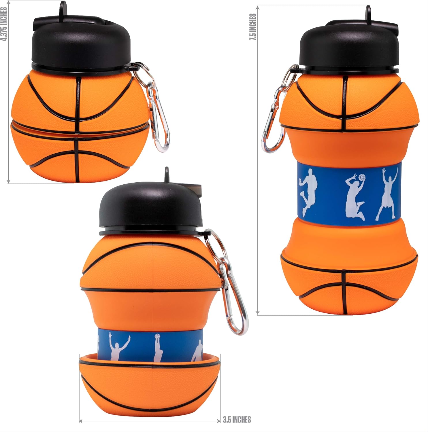 Maccabi Art Clip-On Collapsible BPA-Free Silicone Basketball Water Bottle for Kids, 18 Oz. Size - Image 6