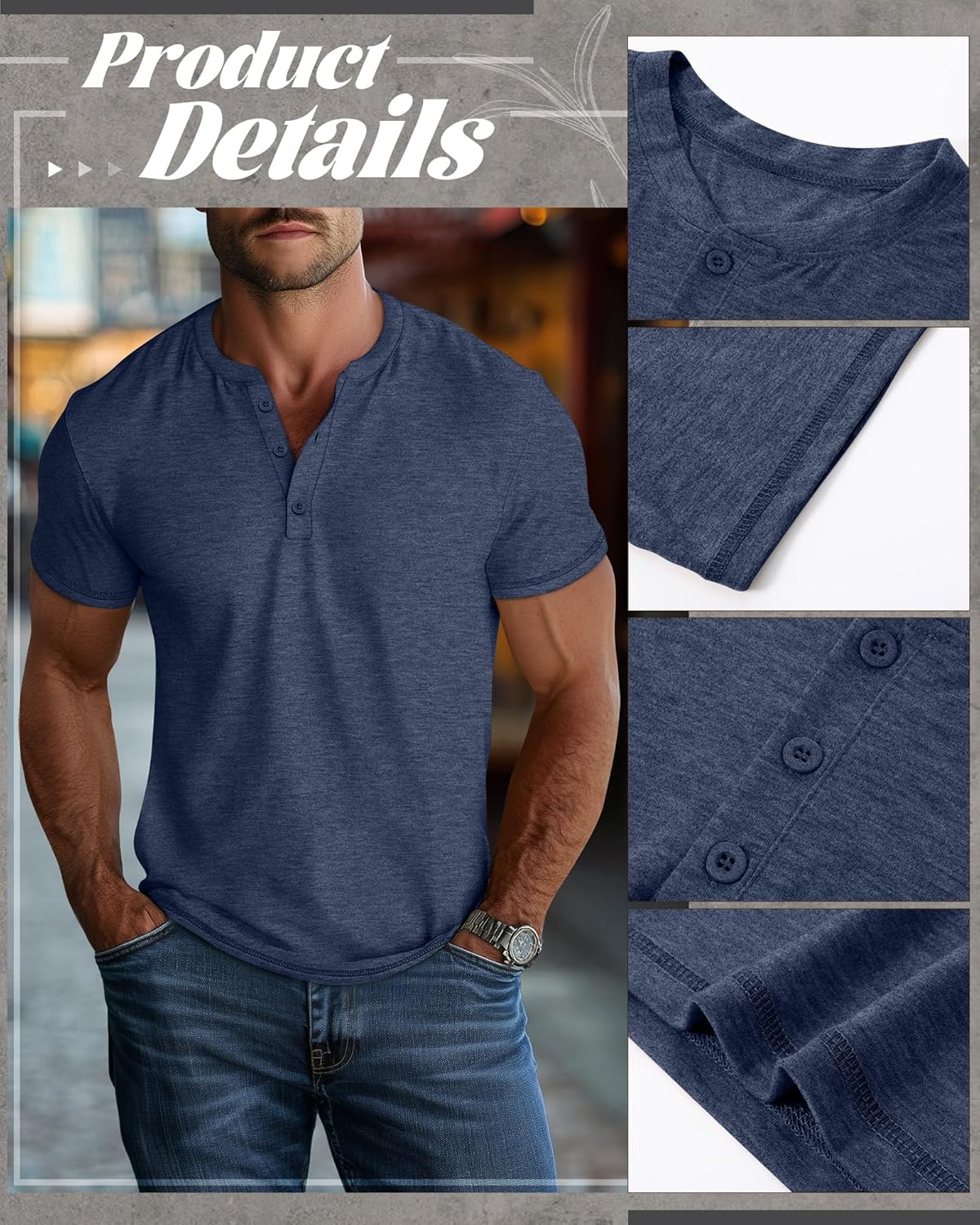 Huukeay 3 Pack Men's Big & Tall Henley Short Sleeve Shirts, Crew Neck Casual Button T-shirts Summer Basic Tees Tops - Image 4