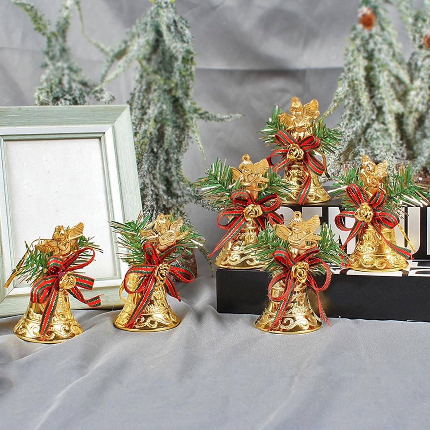 Bell Ornaments 6X Set Gold for Christmas Tree Window Handle Front Door Decorative Bells Pendant