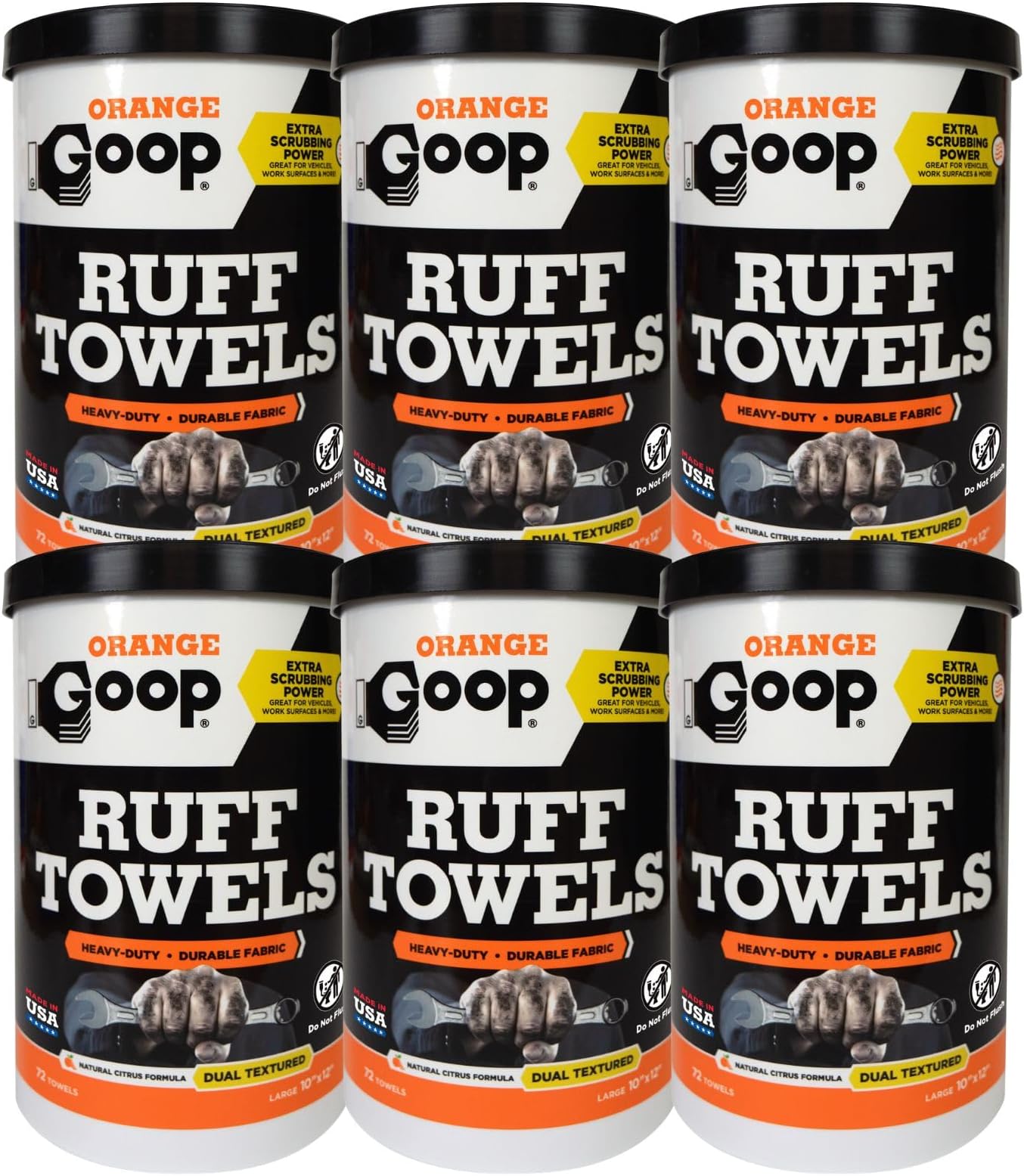 GOOP (グープ) 高耐久ラフタオル スクラブパワー付き 10インチ x 12インチ デュアルテクスチャード多目的クリーニングワイプ 汚れ、グリース、オイルを除去 - 6パック