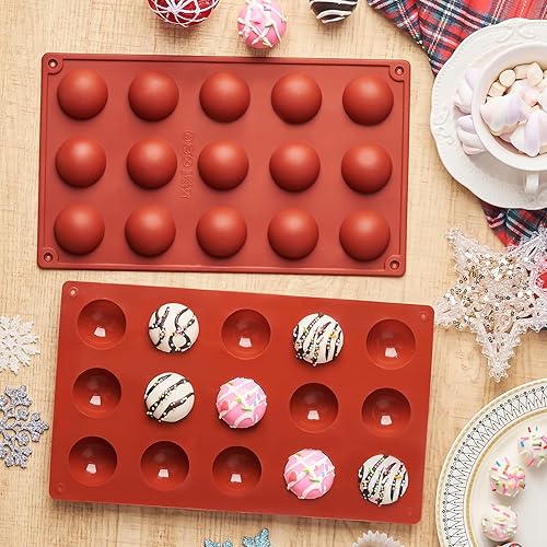 Miniatura 5 de Paquete de 2 moldes de silicona semiesfera, moldes de bomba de chocolate caliente de 1.5 pulgadas, 15 cavidades de media esfera de silicona para