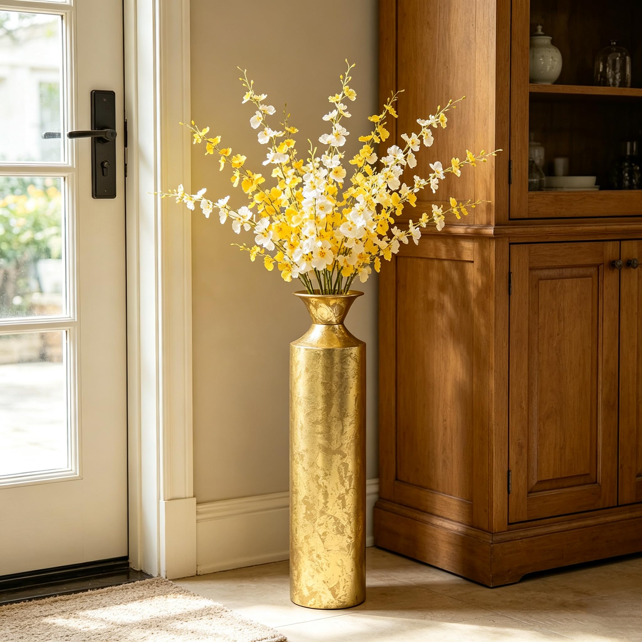 Hosley Jarrón Alto Decorativo de Metal Dorado para Bodas, Fiestas, SPA, meditación Reiki, O5 (55 cm de Alto)