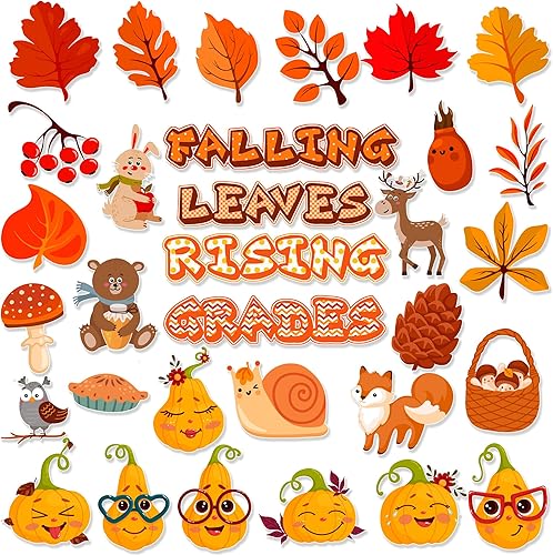 Juego de 60 piezas de decoración de tablón de anuncios de otoño, decoración de aula de Acción de Gracias, 32 diseños, decoración de tablón de