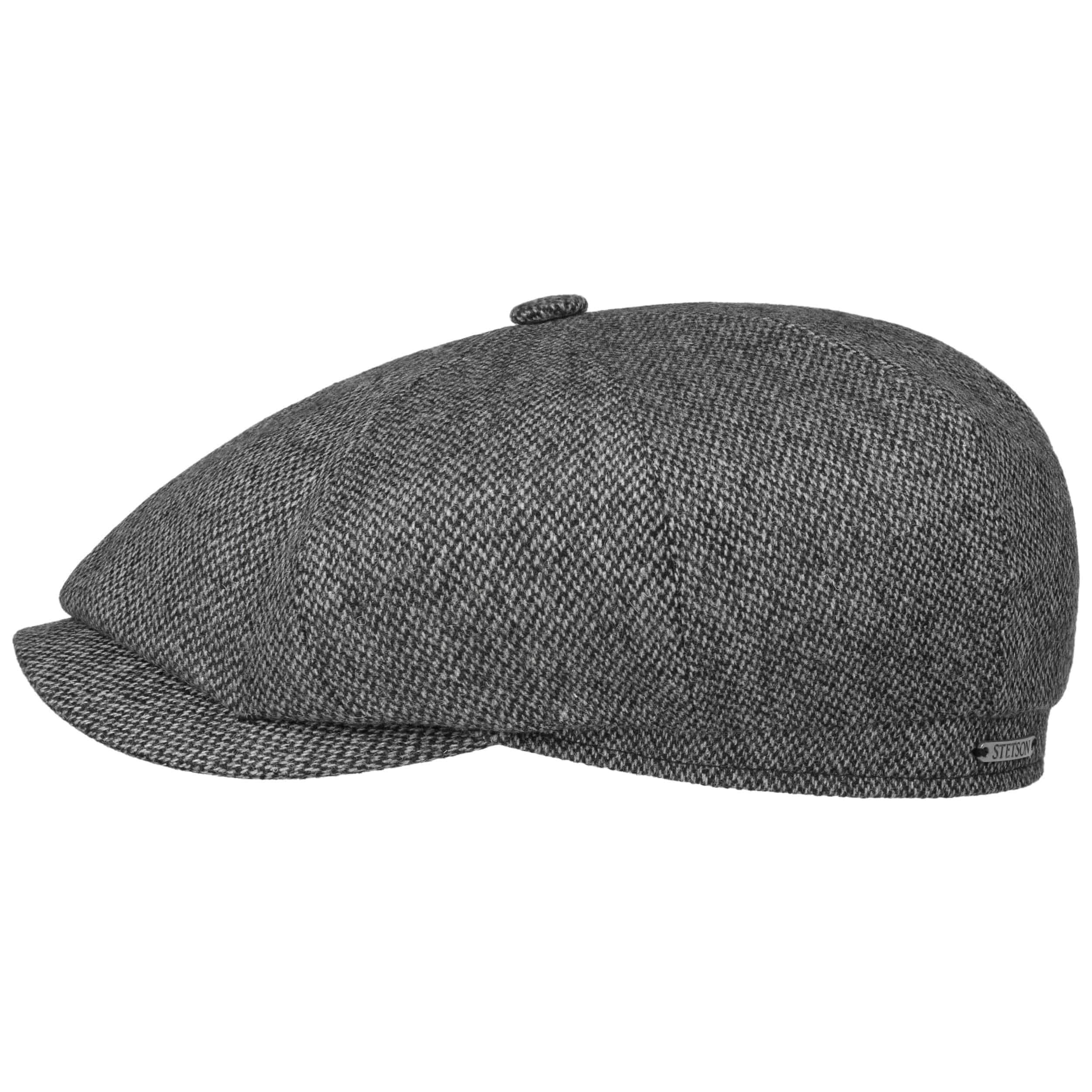 Stetson Hatteras Harridge Flat Cap Wool Blend Herringbone Sustainable Made in EU Men Autumn Winter Anthracite-Grey
