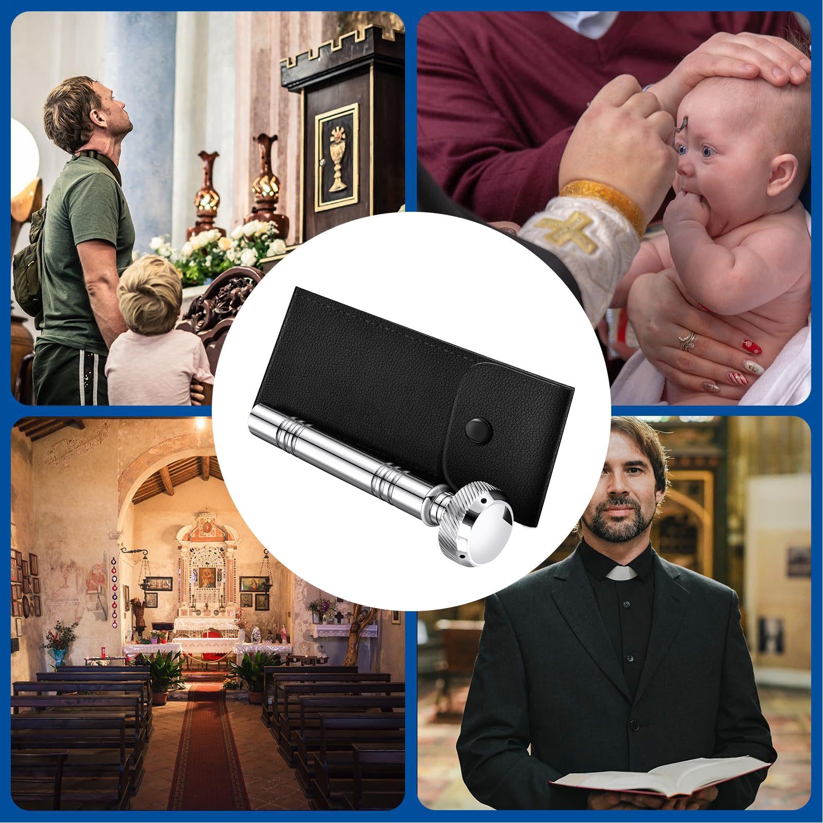 Generisch Weihwasserflasche, Weihwasserbehälter | Tragbarer religiöser Sprinkler-Weihwasserspender | Weihwassertopf mit Aufbewahrungstasche, Aspergillum-Werkzeug für religiöse Rituale