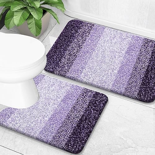 Miniatura 220 de OLANLY Juego de 2 alfombras de baño de 2 piezas, alfombras de baño de microfibra suave y absorbente y alfombra de inodoro con contorno