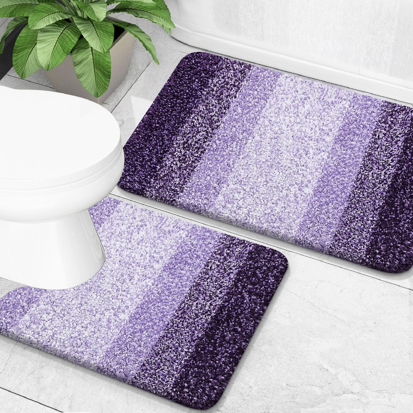 OLANLY Bathroom Rugs Set 2 Pieces Microfiber Soft Absorbent Toilet Rug U-Shape Non Slip Machine Washable,Plush Shaggy Bath Mat for Bathroom (61 โ image 1