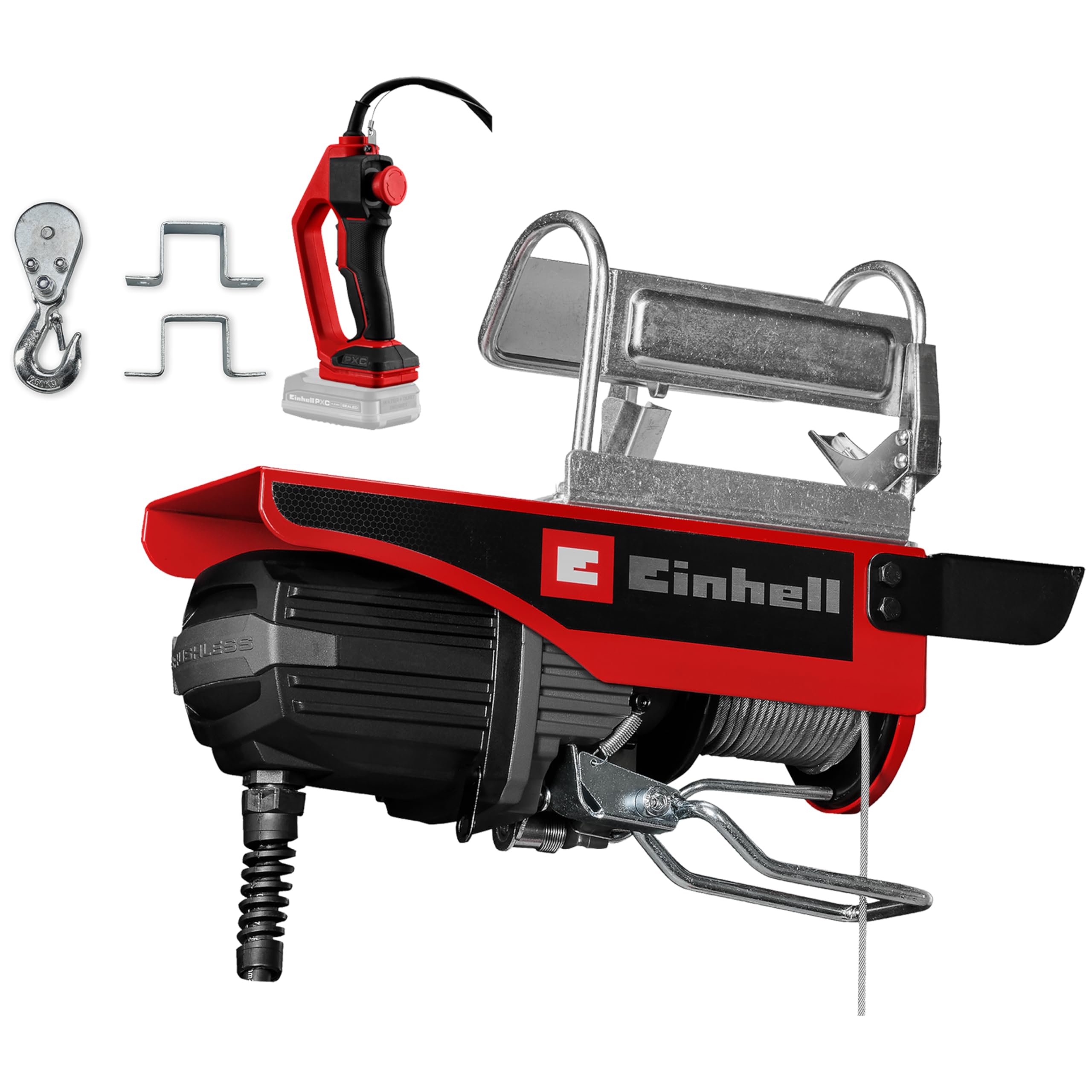 Einhell paranco a batteria TE-EH 18/250 Li BL Power X-Change (18 V, Brushless, portata 125 kg / 250 kg con puleggia, altezza di sollevamento 12 m, velocità di sollevamento 3,5 m/min, fune d’acciaio)