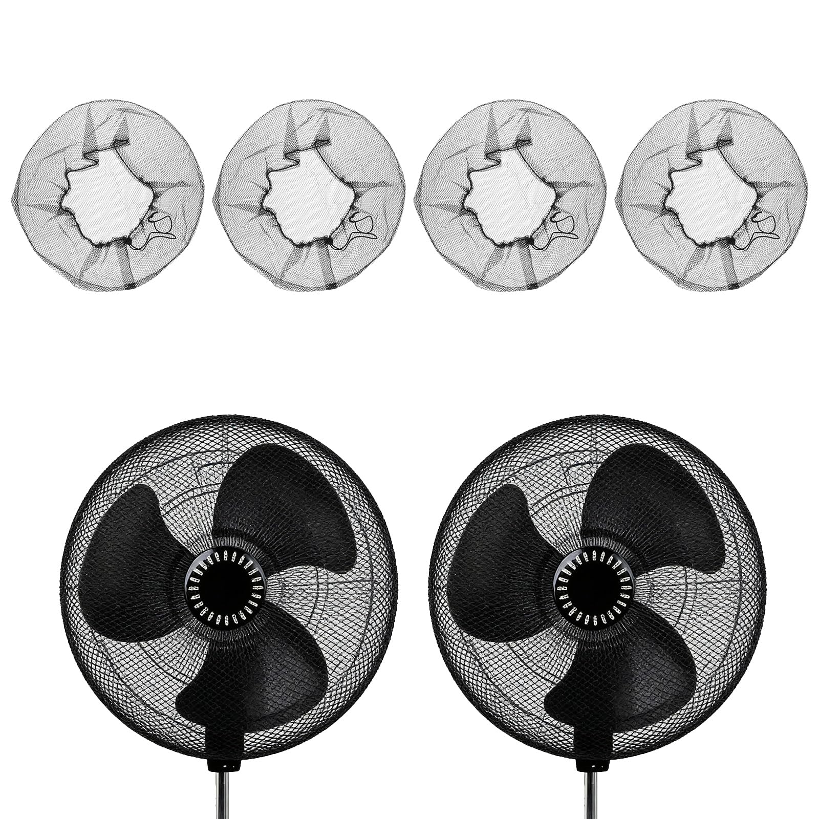 sourcing map 4 Pcs Fan Dust Cover (16"-20'') - Dustproof Fan Mesh Cover Finger Protector Screen with Drawstring Buckle Design for Home/Office/Outdoor Use, Black