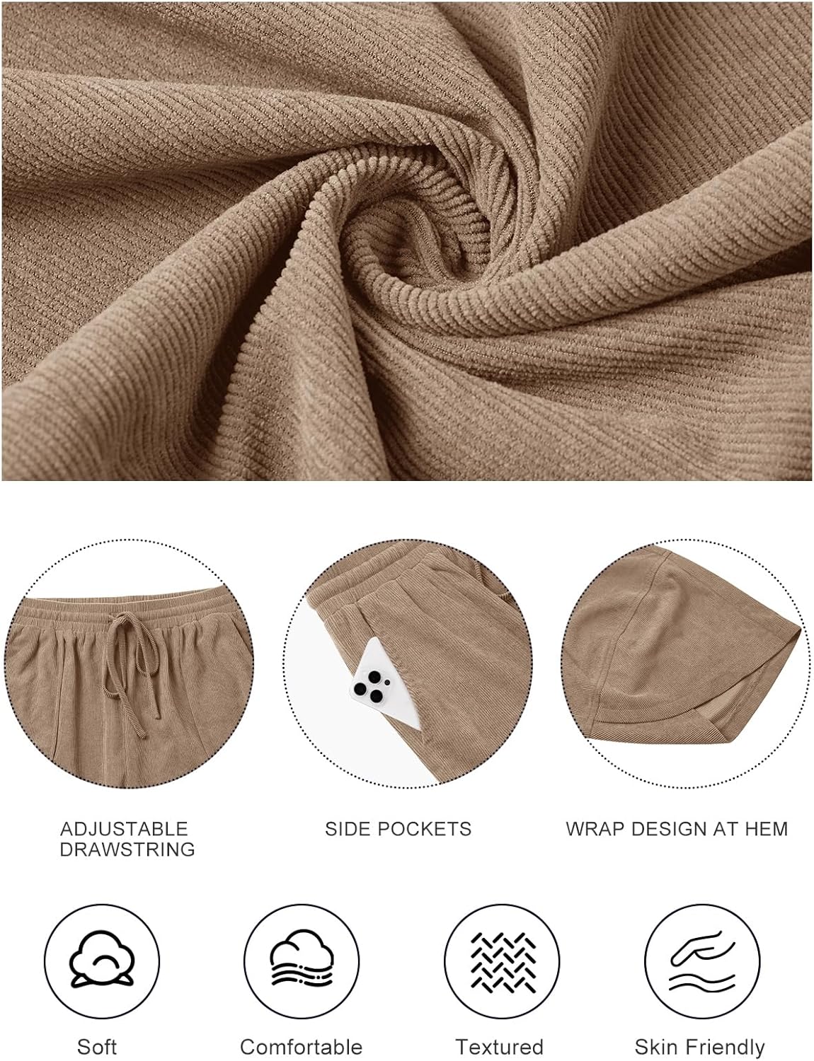 Womens Corduroy Pants Casual Wide Leg Pants Harem Pants Baggy Trousers Drawstring Elastic with Pockets - Image 6