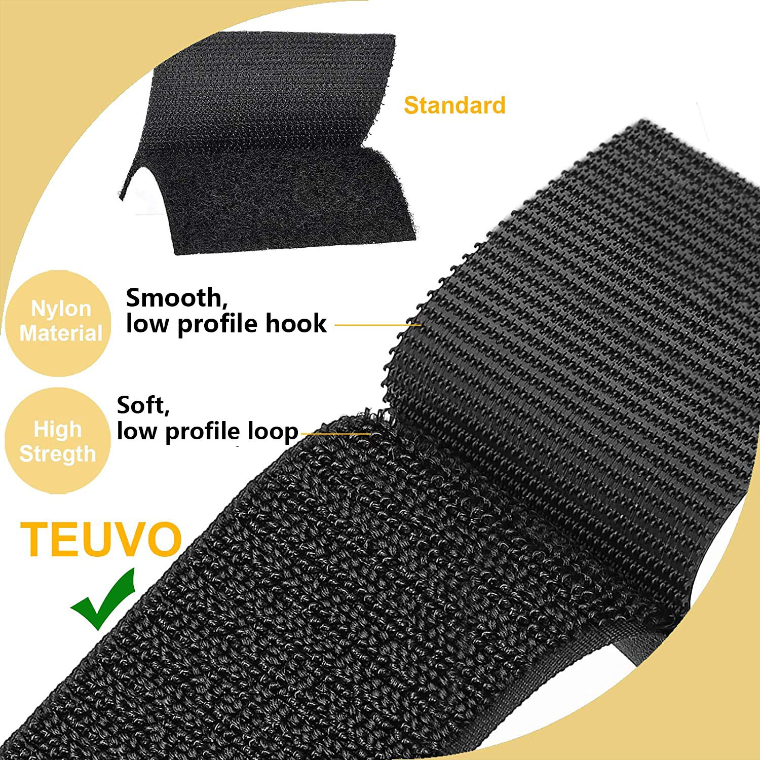 TEUVO Scratch a Coudre pour les Tissus et les Vêtements, Robuste Non Adhésive Nylon Bande Scratch Auto Agrippante pour Projets de I'Artisanat et Bureau, du Bricolage et de la Couture (50mm X 6M)