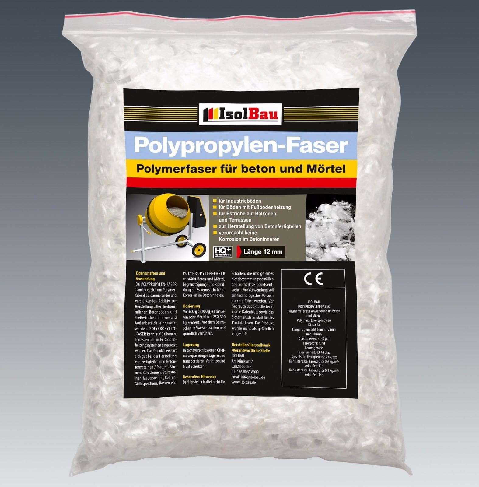 Original Polypropylene Fabric for Screed, Concrete, Plaster, Mortar Fibre HQ +, 150 g - 5 kg