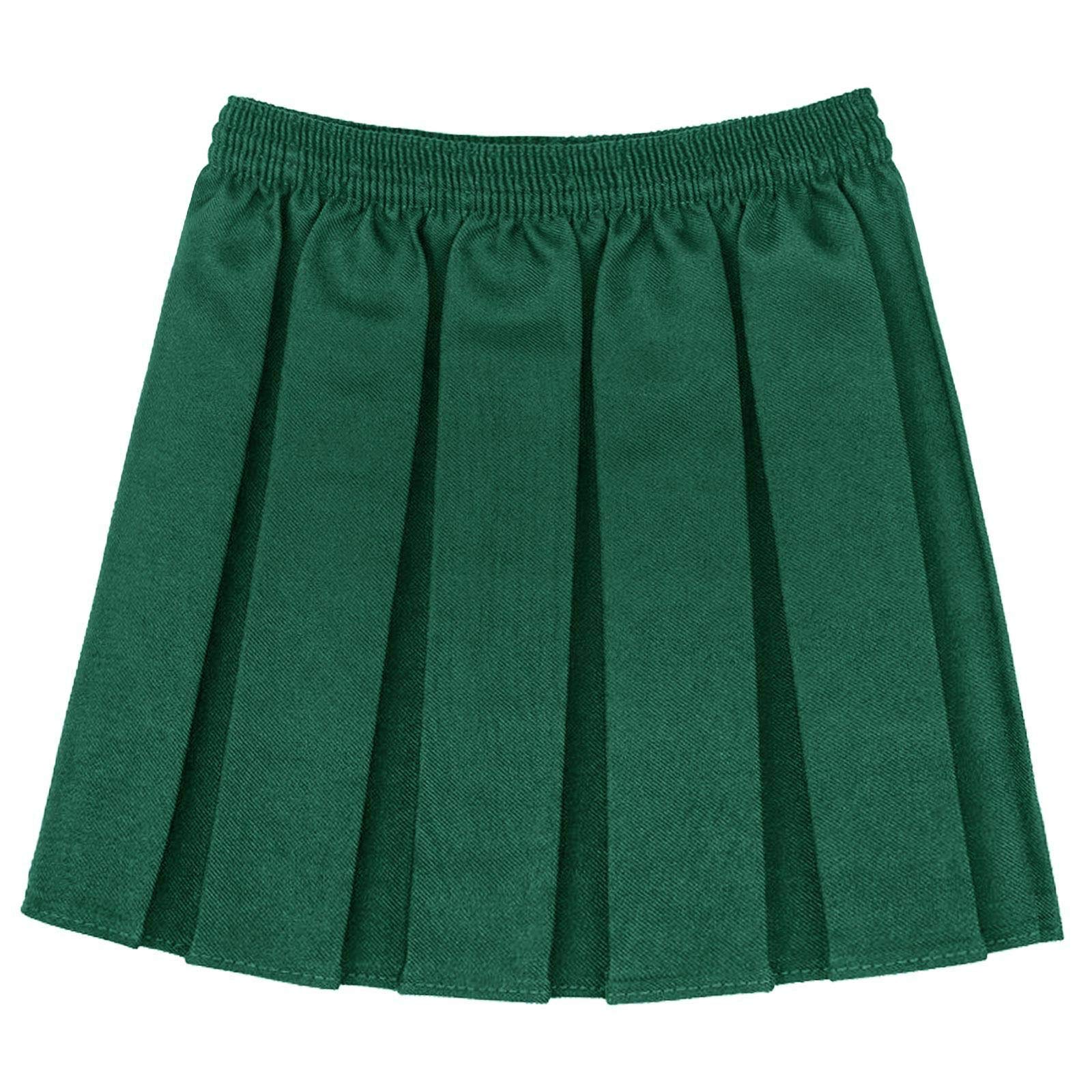 Hiffy Girls Kids School Uniform Box Pleated Elasticated Waist Skirt Age 2-13 Years (Bottle Green, 13 Years)
