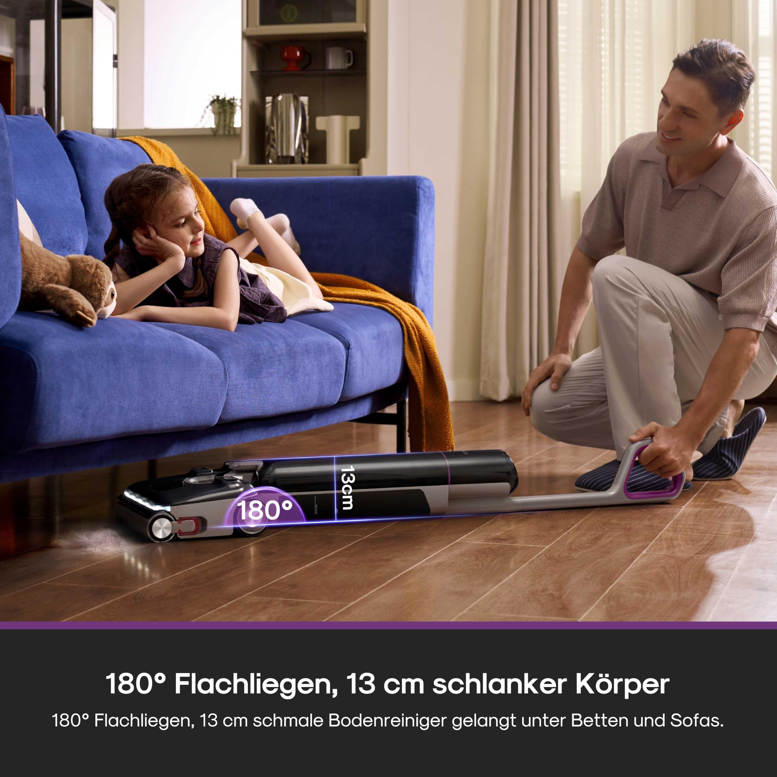 Eureka FloorShine 880 Nass Trockensauger Akku, 24 kPa Kabelloser Staubsauger mit Wischfunktion, 100°C Selbstreinigung, 5-Min-Trocknung, Anti-Tangle, 3-seitig Kantenreinigung, 180° Flach Saugwischer