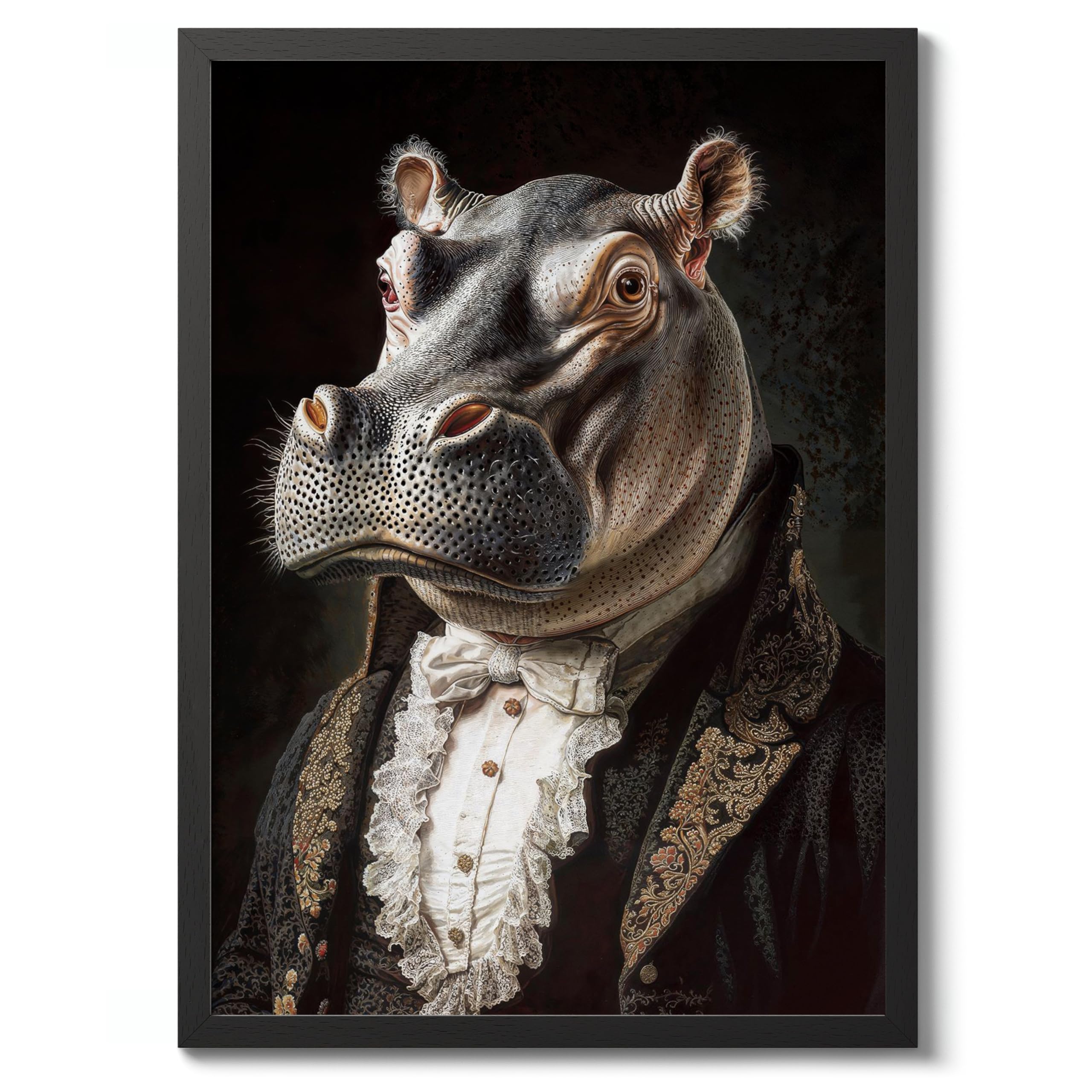 Hippopotamus Tudor Animals Poster, Funny Pets Wall Art Prints, Historical Animal Portraits, Living Room Home Decor, A5 (Black Frame) - 24.1x17.9cm — image 1