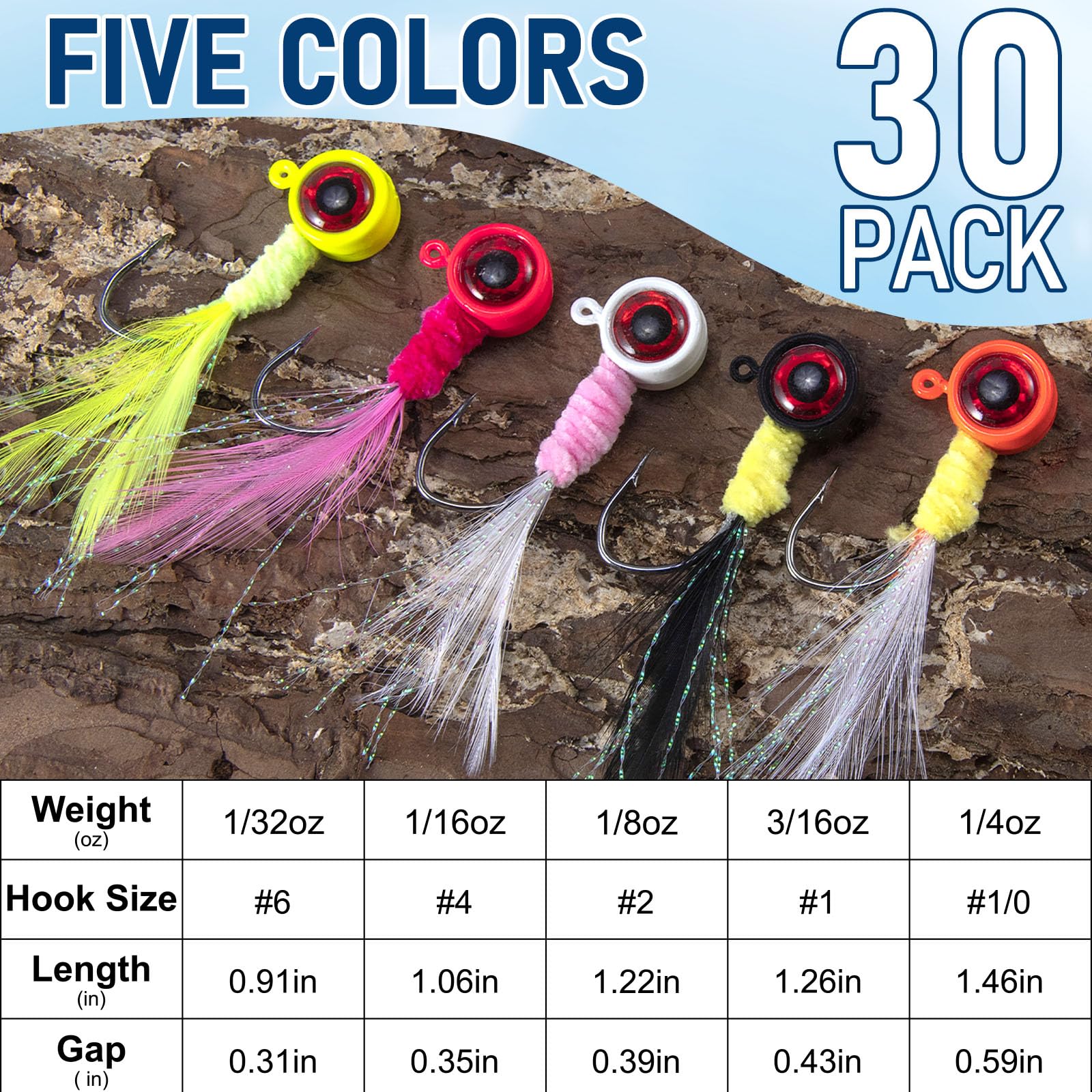 Alwonder Marabu-Jigs-Set, Angelköder, Crappie, Jigköder, Forelle, Panfish mit Feder, handgebundenes Haar, runder Angelkopf, Jighaken für Barsch, Zander, Bluegill, 1/907.2 g, 1/453.6 g, 1/226.8 g,