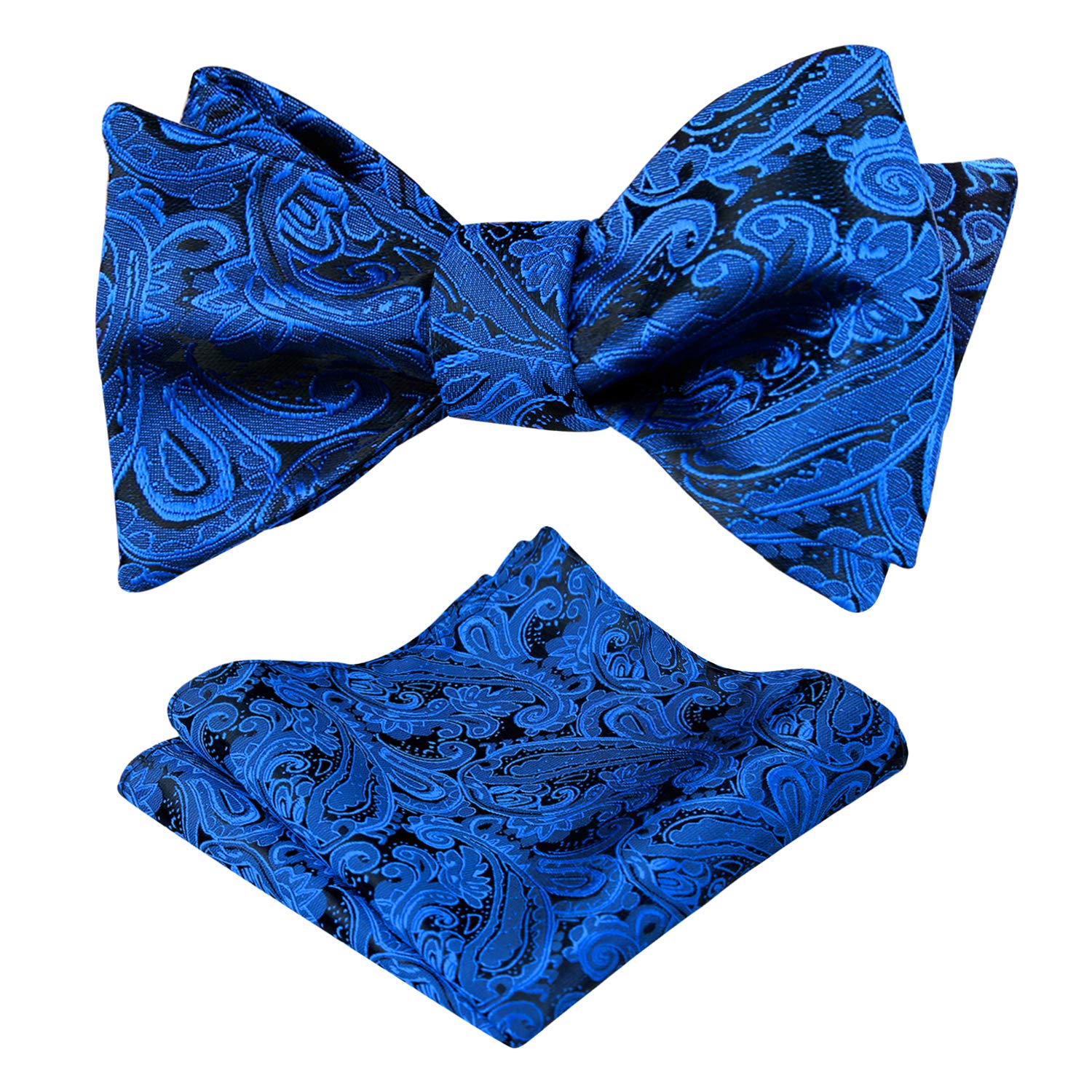 Alizeal Mens Paisley Jacquard Self Bow Tie Pocket Square Set (Royal Blue)(Size: One Size)