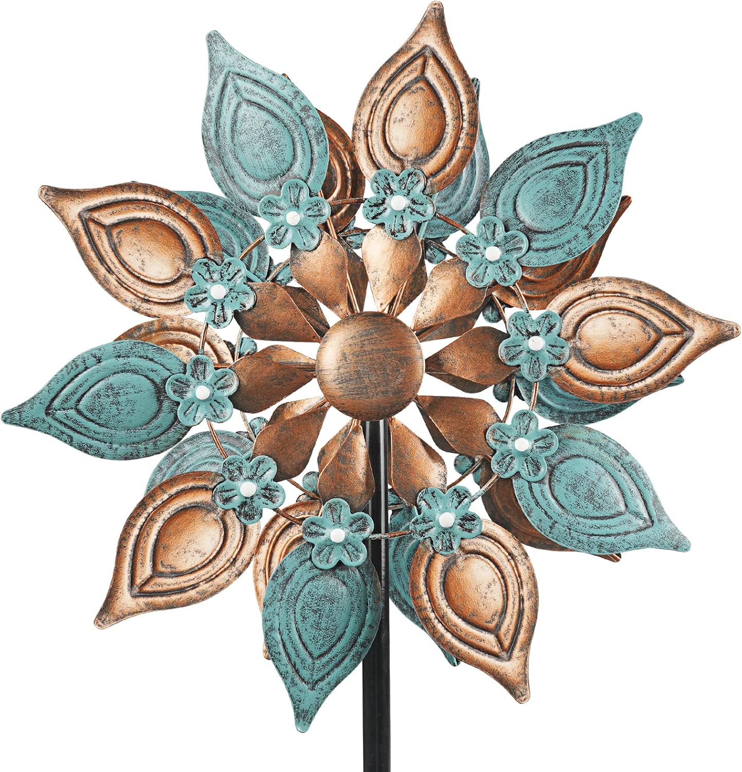 DECOROCA Kinetic Wind Spinners Outdoor - Large Metal Wind Sculptures & Spinners Yard Patio Lawn Garden Decorations, Windmill Clearance with Stable Metal Stake(Peacock-Blue)