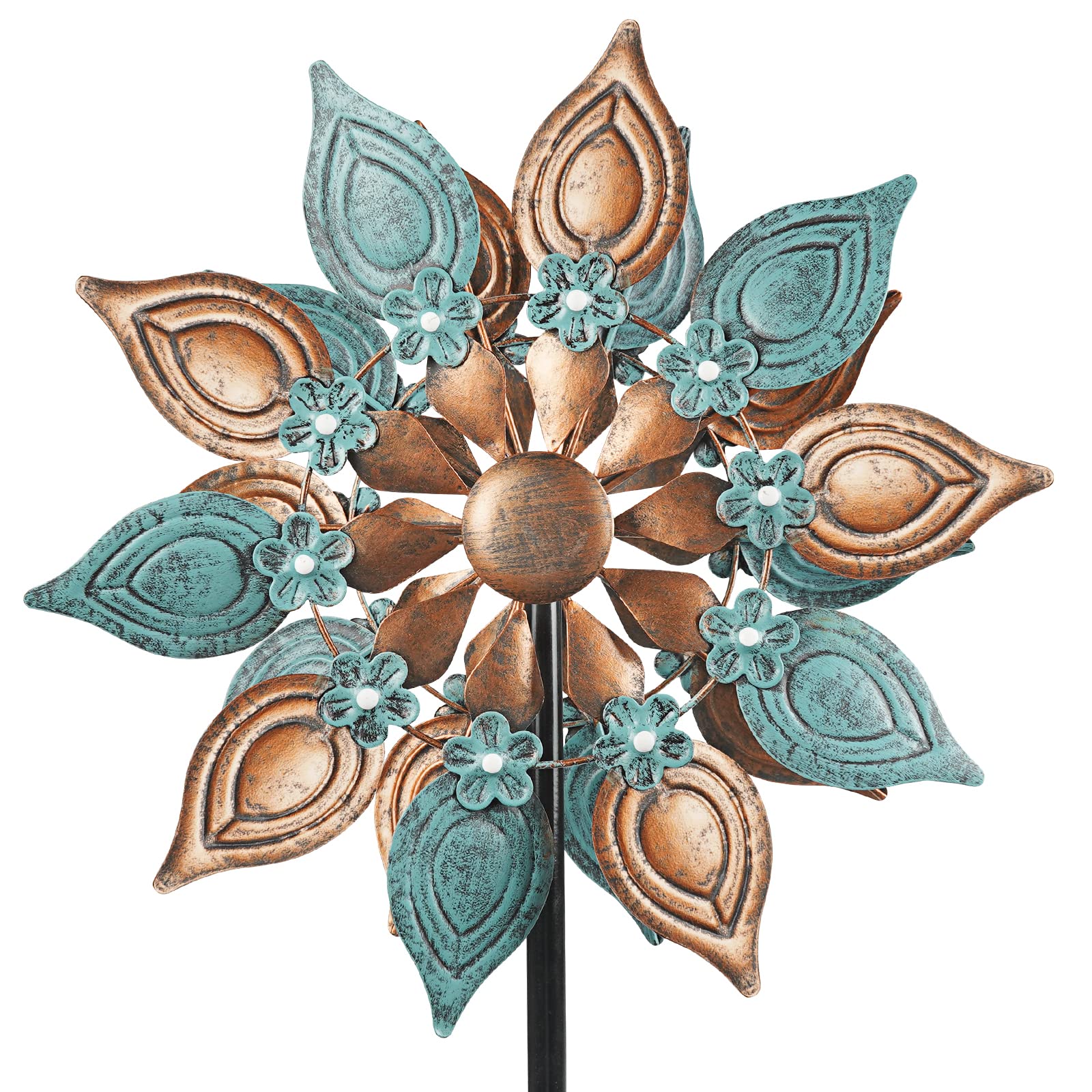 Decoroca Spinners de viento de metal cinético – 50 pulgadas de cobre giratorio para jardín al aire libre, patio y césped, 360 ° de doble rotor molino de viento con diseño de jardín