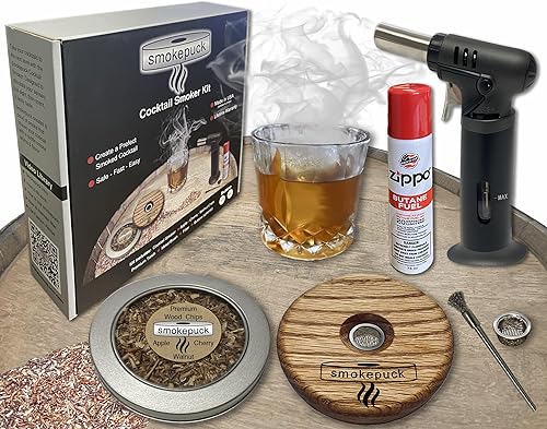 Kit de ahumador de cóctel - Fabricado en Estados Unidos - Garantía de por vida - Manzana+Cereza+Chips de madera de nogal - Crea ahumado a la antigua