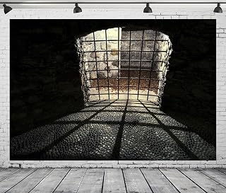CORFOTO 7x5ft Fabric Medieval Jail Cell Backdrop for Photography Prison Window Light Background Old Dungeon Cell Party Decorations Murder Mystery Party Backdrop Photoshoot Booth Studio Props