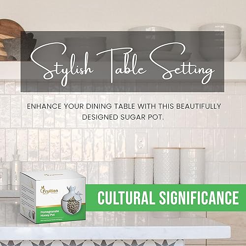 Miniatura 2 de Fruition Decor - Azucarero de granada con semillas y cuchara pintadas de oro - Azucarero con tapa -Rosh Hashana Honey Pot Decoración de cocina -