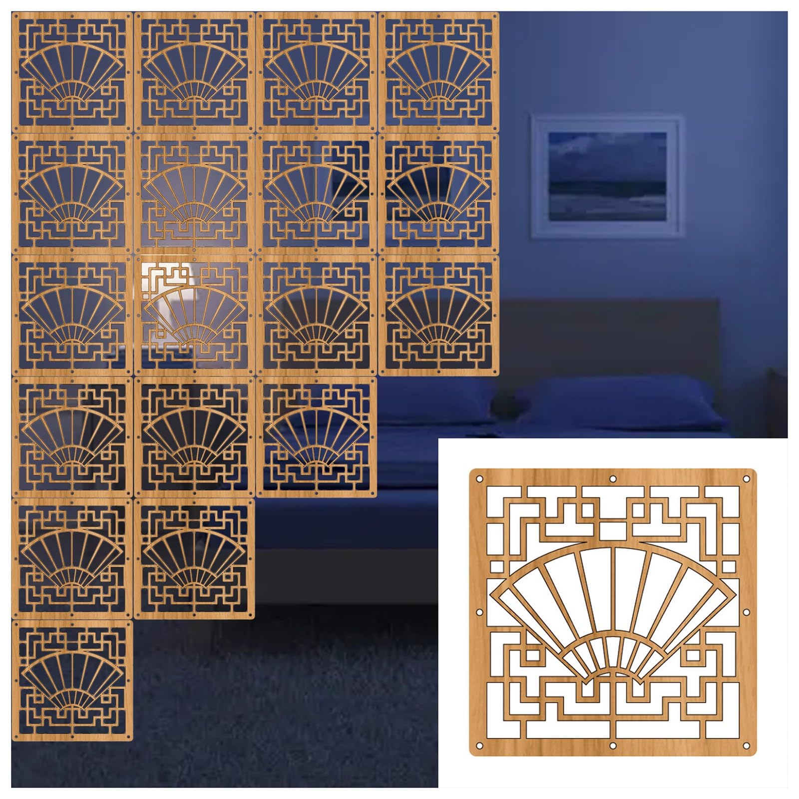 Paravent Cloison de Séparation Design Sculpté Creux Écran De Séparation De Pièce Art Déco Mural, Rideau De Cloison De L’espace Suspendu Rustique Pour Le Salon, Panneaux Couleur Bois ( Color : 23Pcs ,