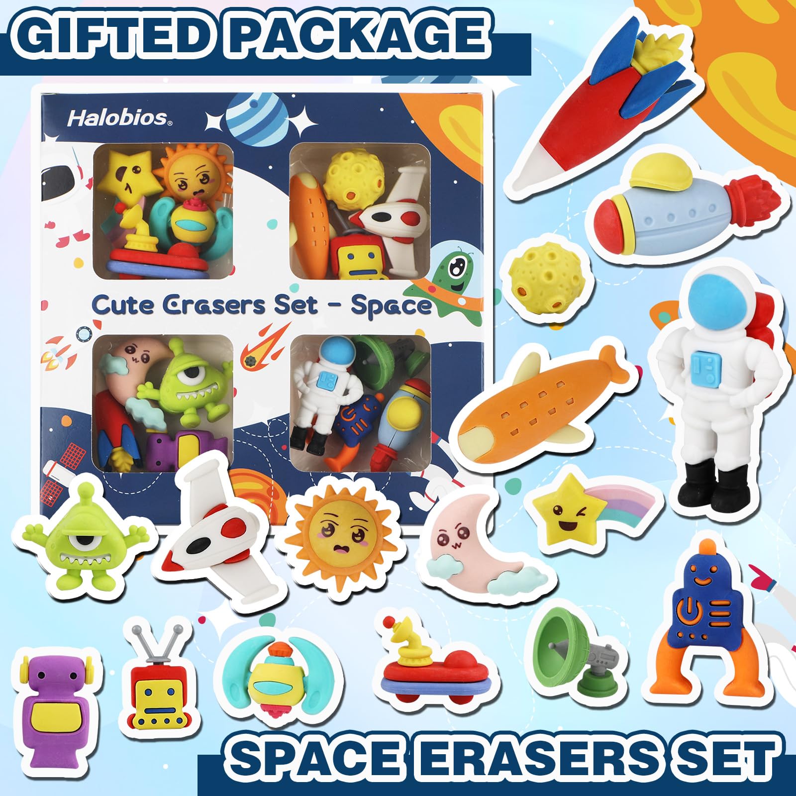 Halobios Erasers Set for Kids Space Astronaut Pencil Eraser Bulk for Kids Take Apart Puzzle Erasers for Classroom Prizes Game Reward - Image 3