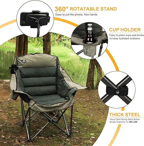 Miniatura 4 de Silla de campamento plegable XL de gran tamaño, soporte resistente de 400 libras, silla de campamento acolchada grande y cómoda para adultos, silla