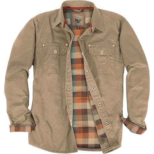 Gioberti Men's 100% Cotton Brushed and Soft Twill Shirt Jacket with Flannel Lining