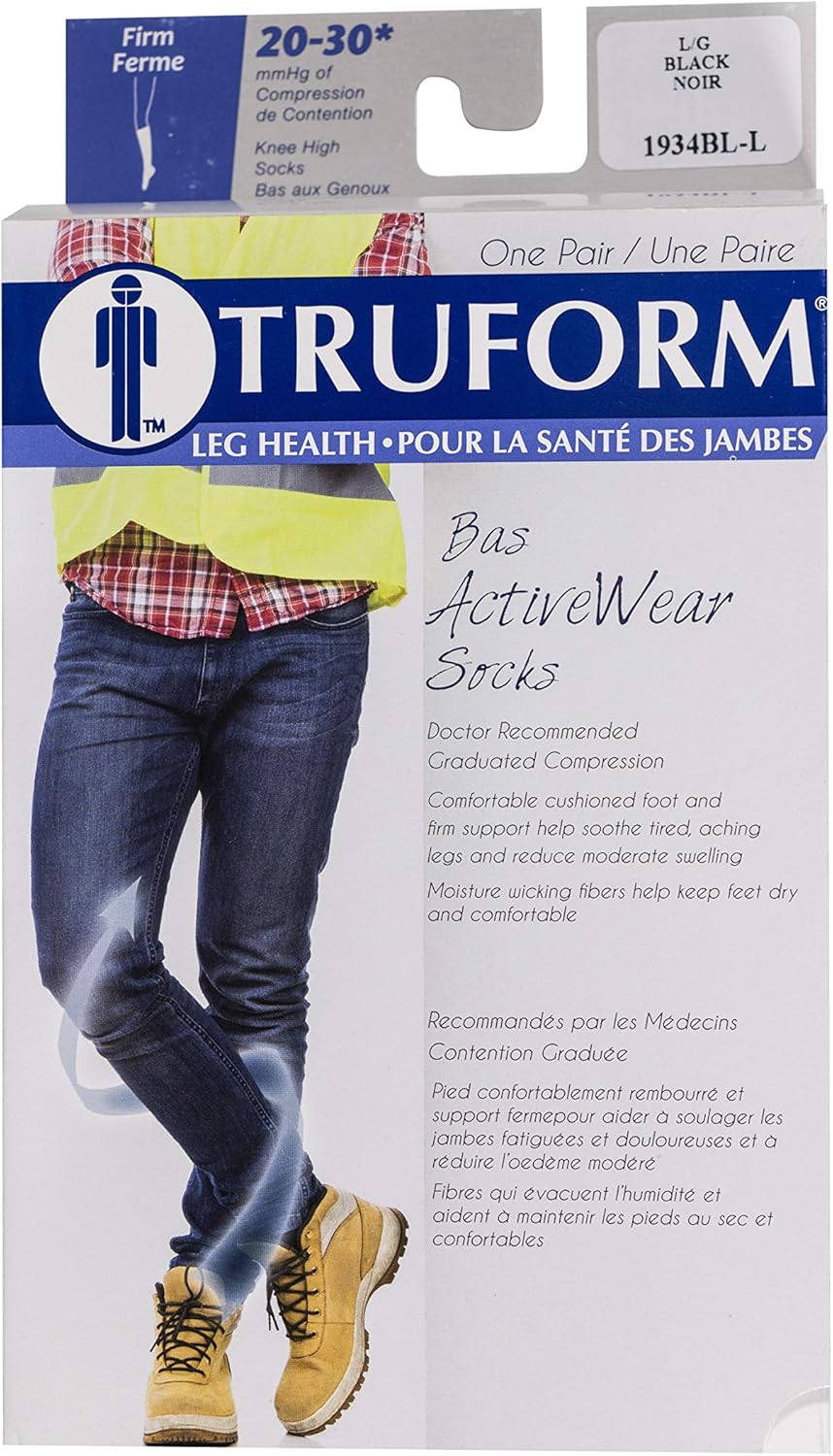 Truform - 1934BL-L Compression Socks, 20-30 mmHg, Men's Gym Socks, Knee High Over Calf Length, Black, Large - Image 5