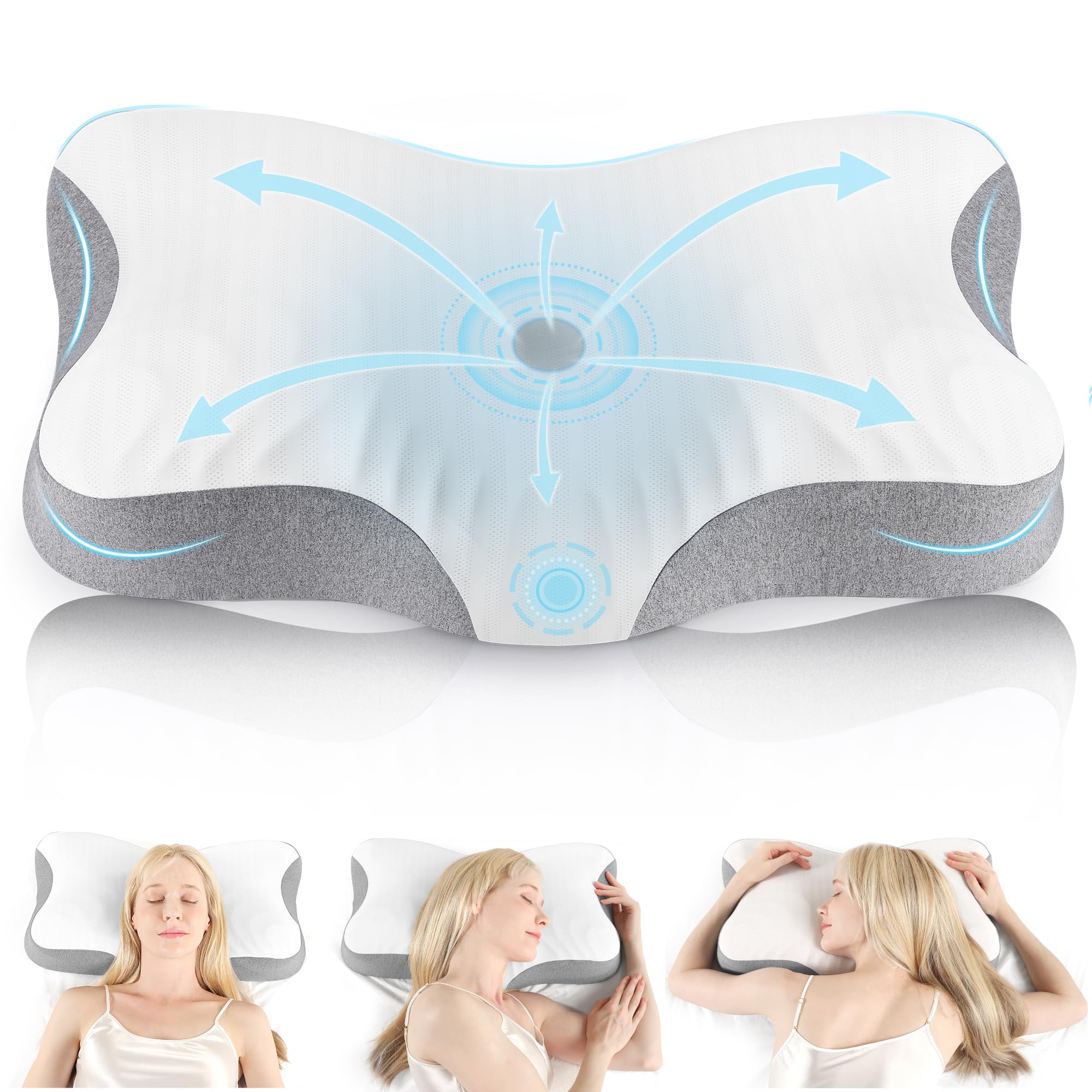 Pillow for Neck Pain Relief, Cervical Neck Pillow, Ergonomic Contour Memory Foam Pillow with Cooling Pillowcase, Orthopedic Neck Support Pillow for Side, Back, and Stomach Sleepers(White)