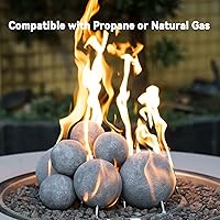 Vista 4 de Skyflame Juego de 6 bolas de cerámica, juego de 6 piedras de fuego redondas para fogatas o accesorios de chimeneas en interiores y exteriores, 5 Gris