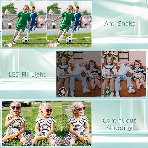 Miniatura 5 de Cámara digital, cámara digital FHD 1080P para niños con zoom de 16X, linterna, antivibración, tarjeta de memoria de 32 GB, batería, cámara digital