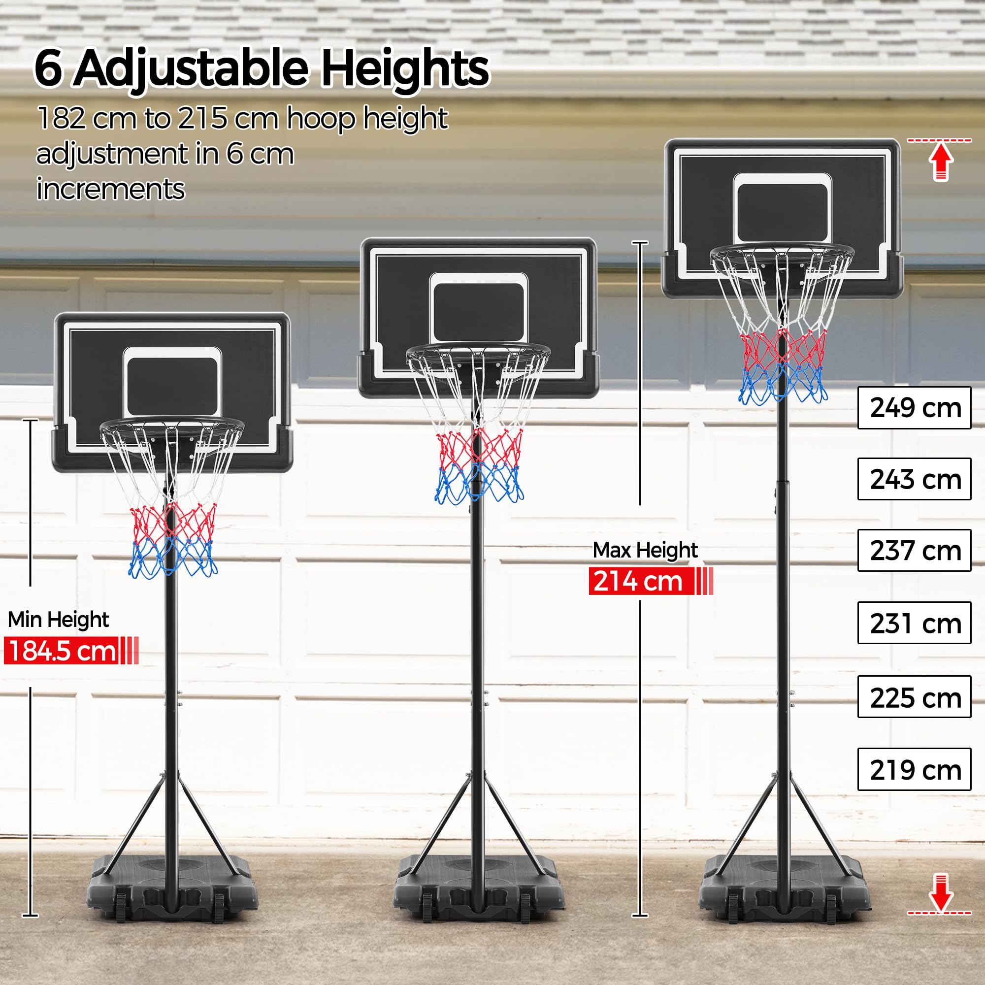 Yaheetech Mobiler Basketballständer Höhenverstellbarer Basketballkorb Korbanlage mit Rollen Basketballanlage für Indoor/Outdoor Verstellbare Korbhöhe