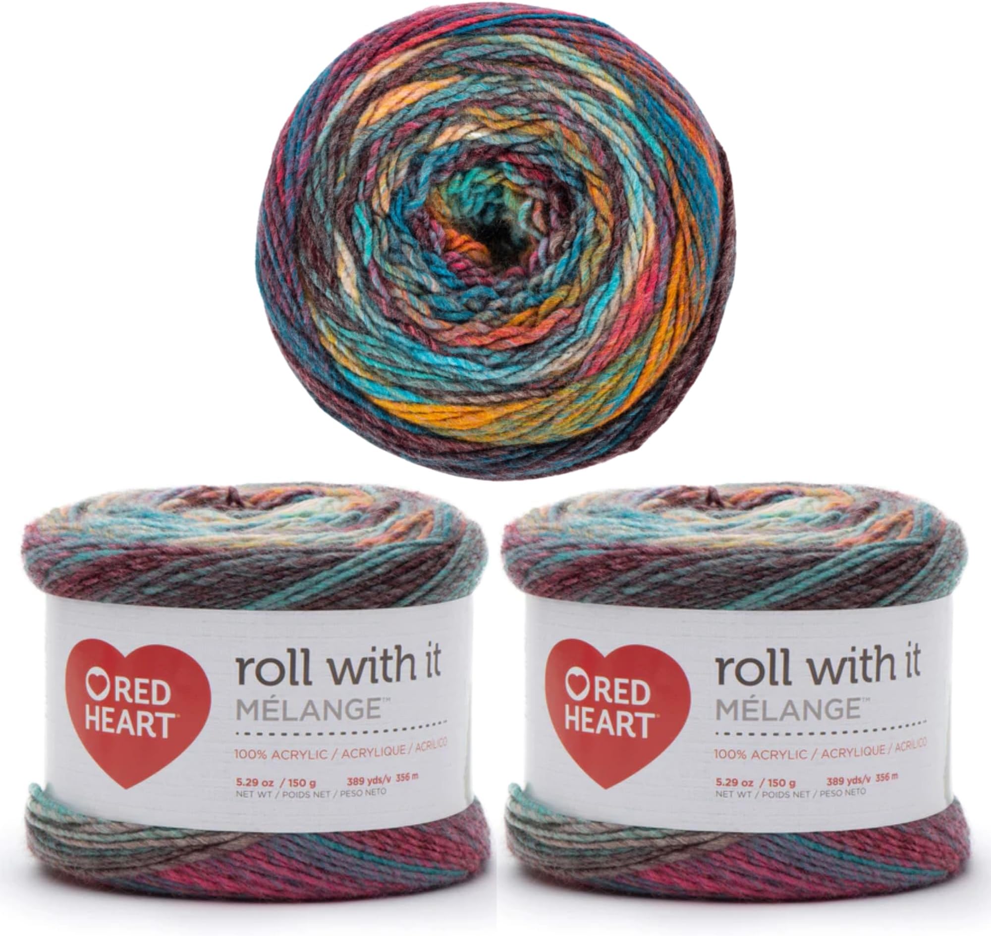 Red Heart Roll with It Melange Yarn, 3 Pack, Show Time 3 Count