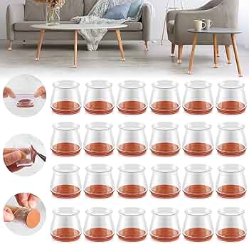 24PCS Upgraded Silicone Chair Leg Floor Protectors for Hardwood Floors, Furniture Sliders for Chair Legs, Felt Bottom Furniture Pads, Anti-Slip Round&Square Cap Covers to Scratch and Reduce Noise