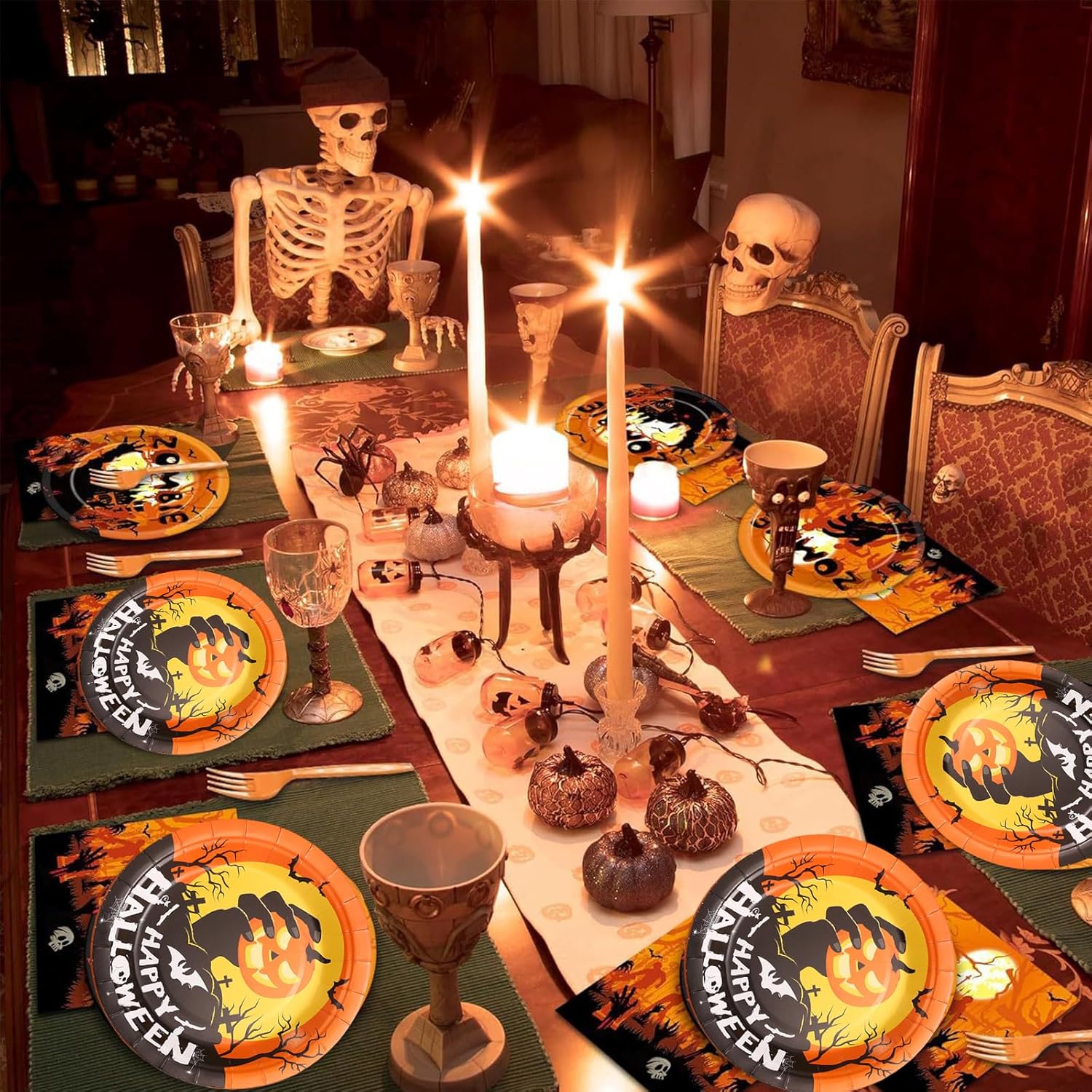 Serves 32 Halloween Party Plates Paper Plates Disposable Plates, 7''Round Plate Party Supplies